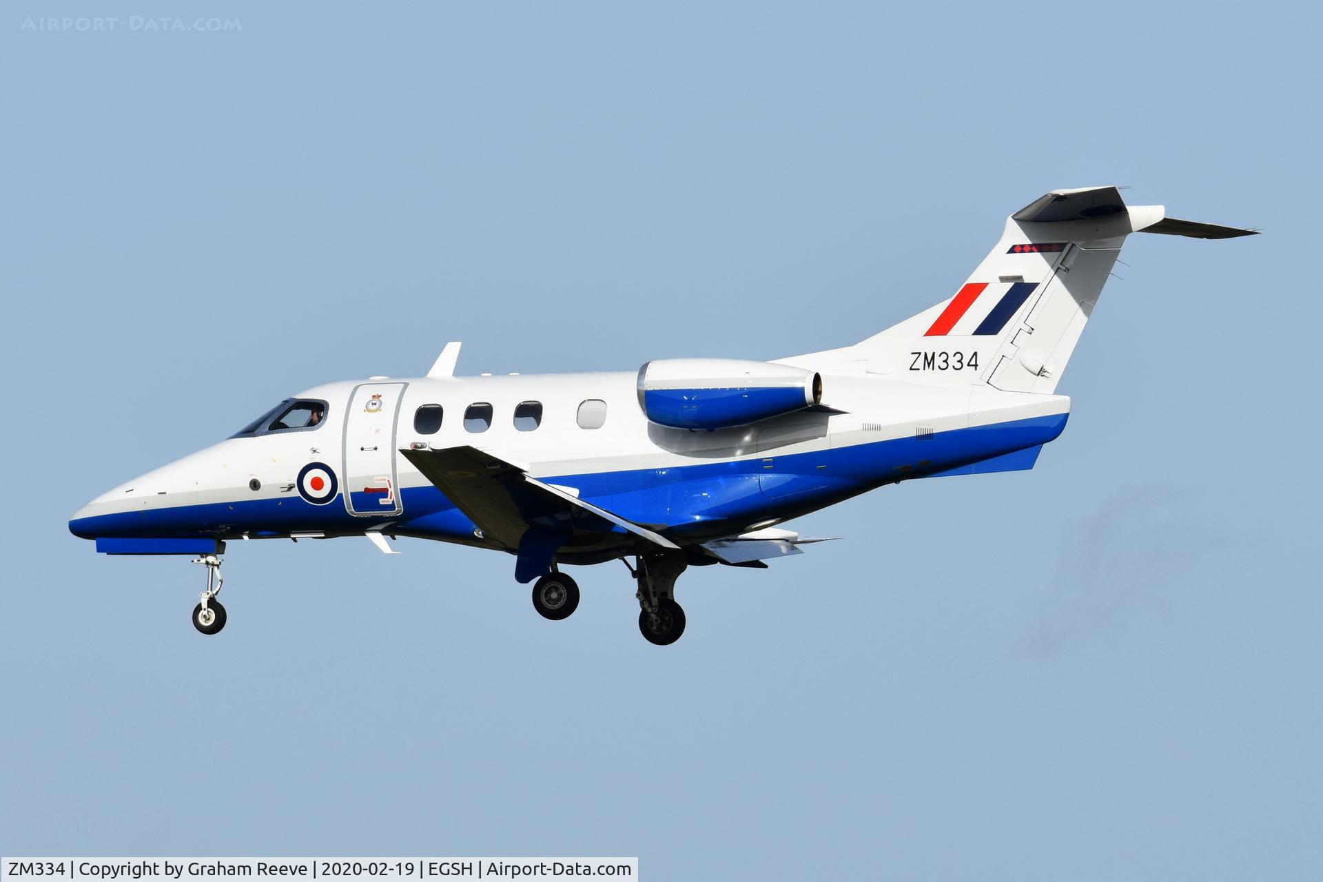 ZM334, 2017 Embraer EMB-500 Phenom T1 C/N 50000377, Landing at Norwich.