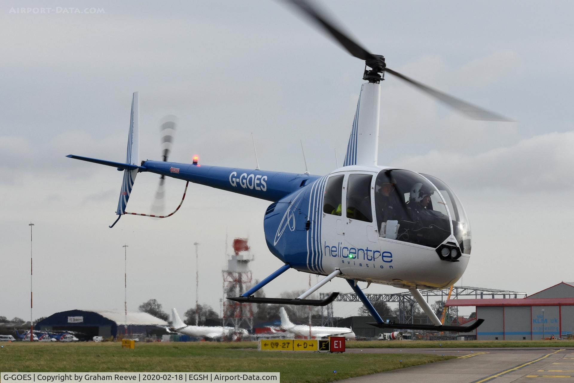 G-GOES, 2005 Robinson R44 Raven II C/N 10942, Landing at Norwich.