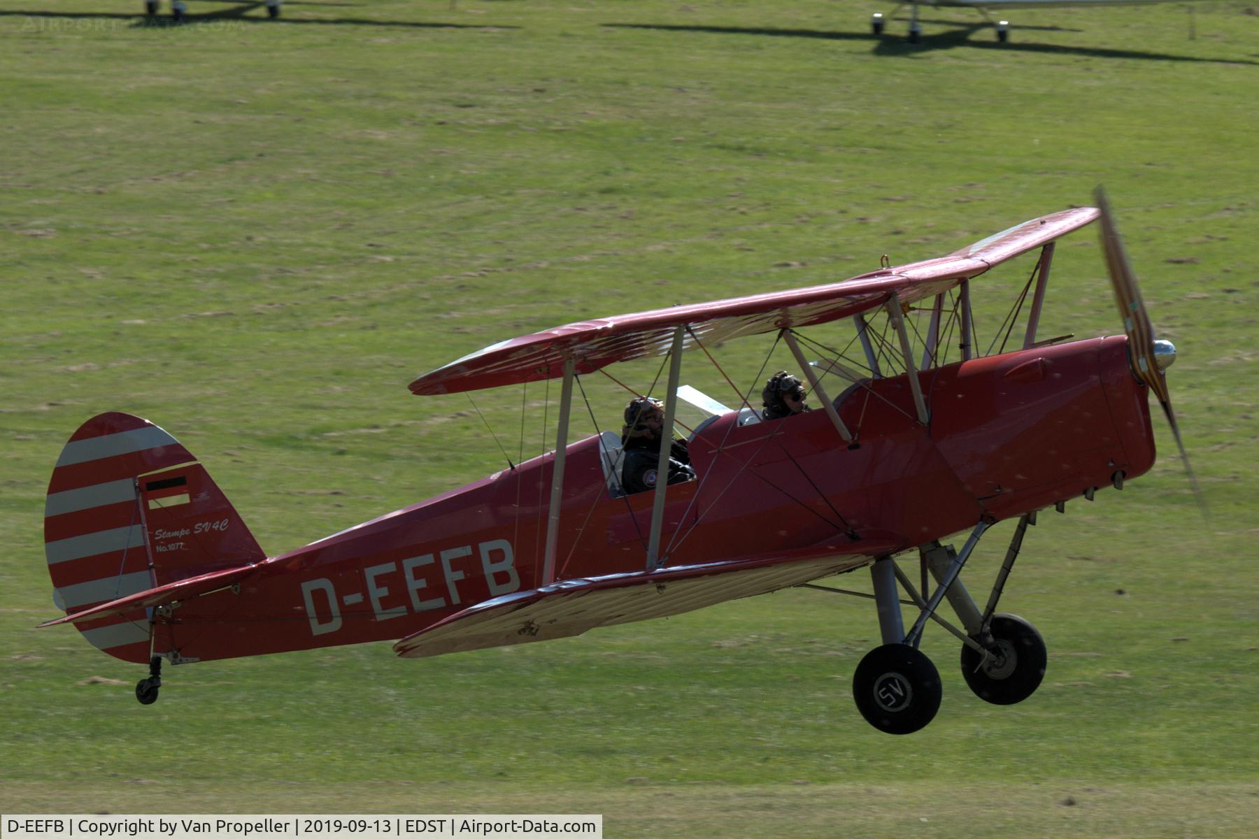 D-EEFB, 1949 Stampe-Vertongen SV-4C C/N 1077, Stampe-Vertongen SV-4C landing at Hahnweide airfield, Germany. OTT 2019