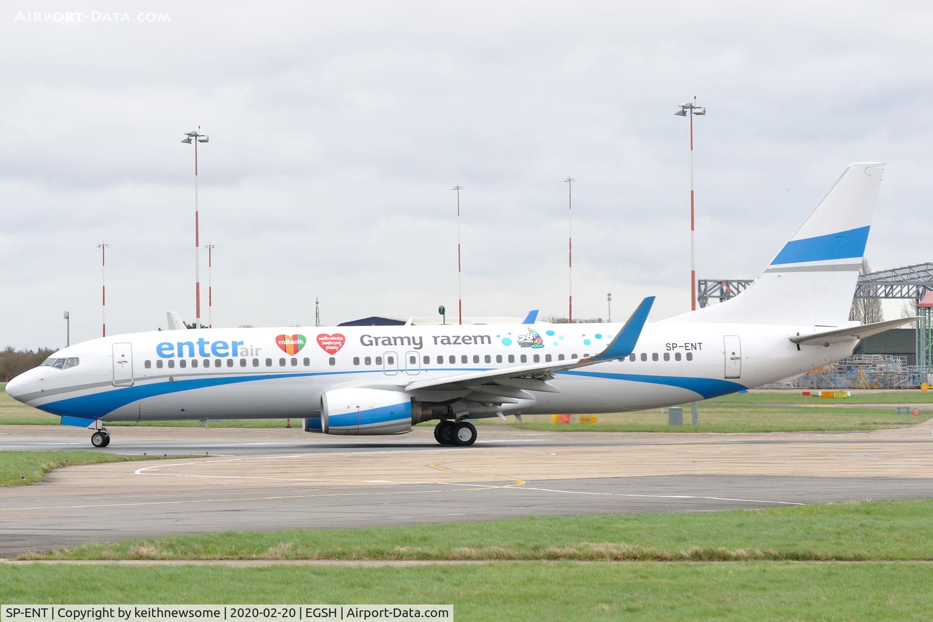SP-ENT, 2000 Boeing 737-8AS C/N 29926, Leaving Norwich for Enontekio, Finland.