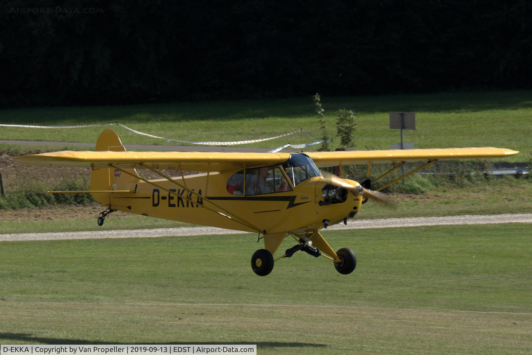 D-EKKA, 1941 Piper J3-C65 C/N 6298, Piper J3C-65 Cub landing at Hahnweide airfield, Germany. OTT 2019