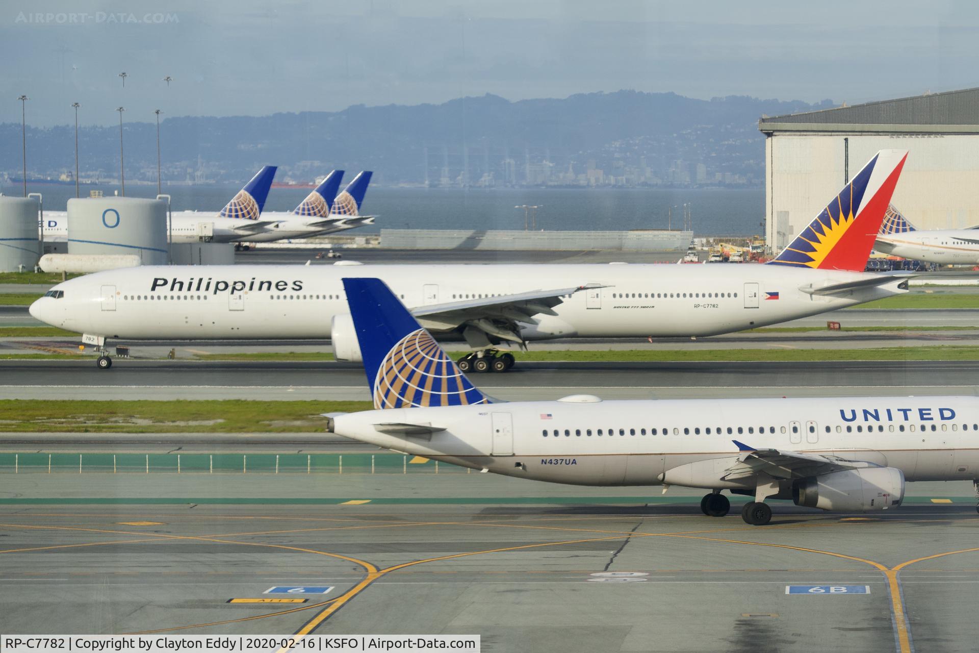 RP-C7782, 2017 Boeing 777-3F6/ER C/N 61735, Sky Terrace parked 777's due to Coronavirus SFO 2020.