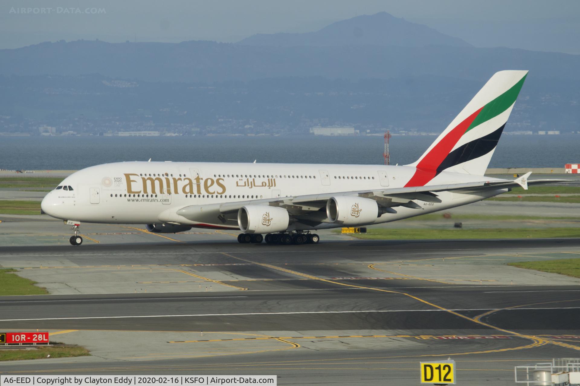 A6-EED, 2012 Airbus A380-861 C/N 111, Sky Terrace SFO 2020.