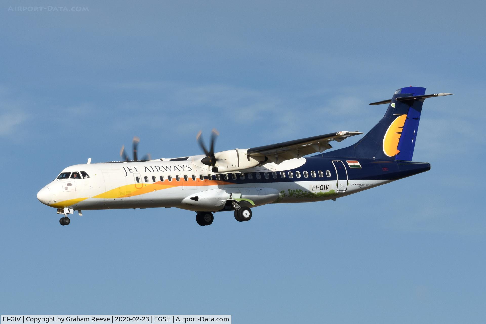 EI-GIV, 2012 ATR 72-600 (72-212A) C/N 1056, Landing at Norwich.