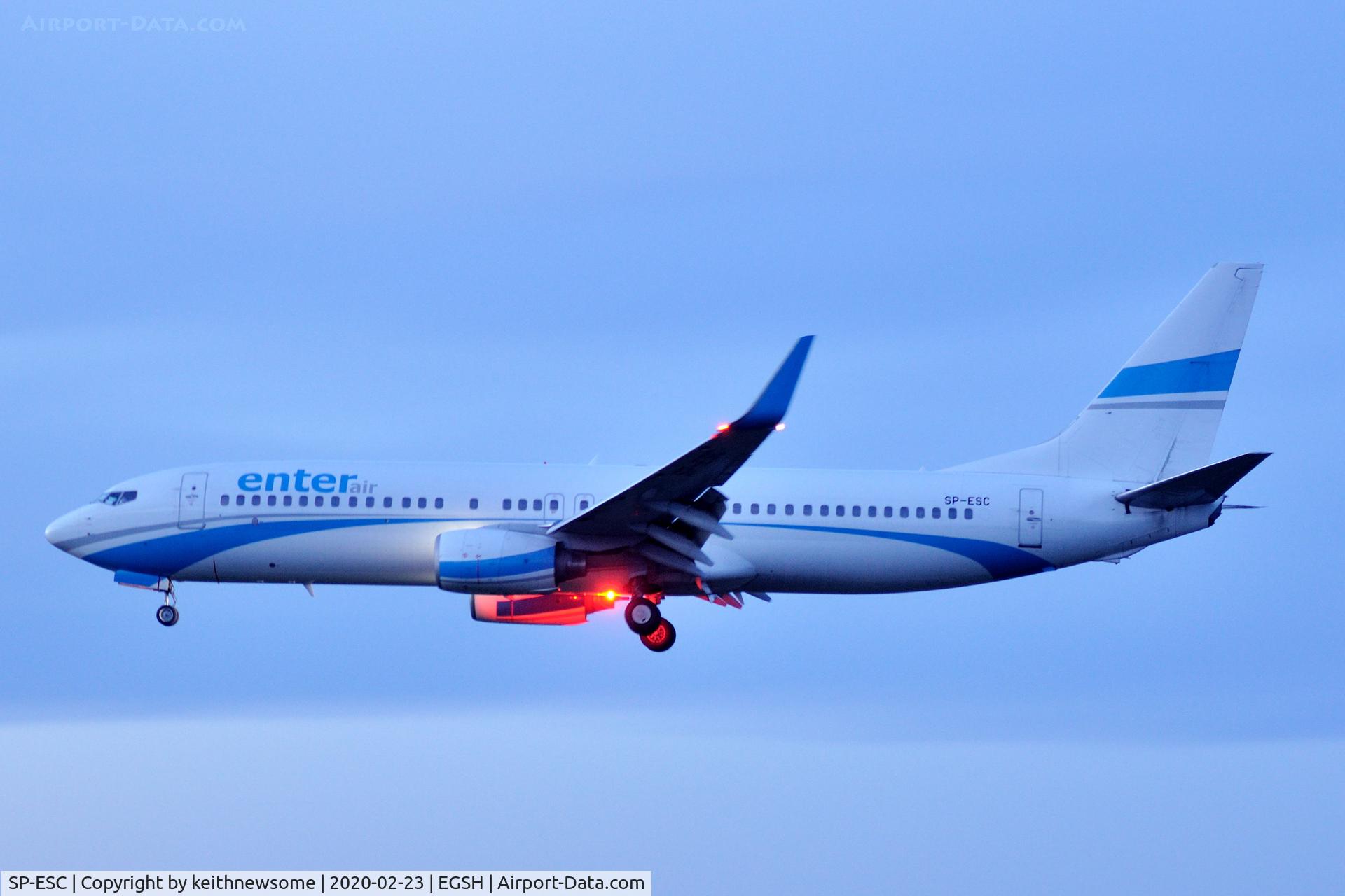 SP-ESC, 2001 Boeing 737-8AS C/N 29933, Arriving at Norwich from Finland.