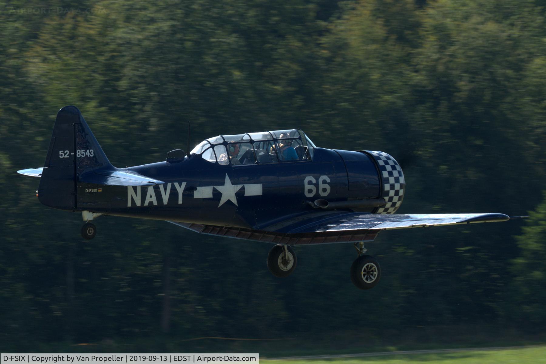 D-FSIX, 1953 North American T-6J Harvard Mk. IV C/N CCF-4-464, North American Harvard 4 landing at Hahnweide airfield, Germany. OTT 2019