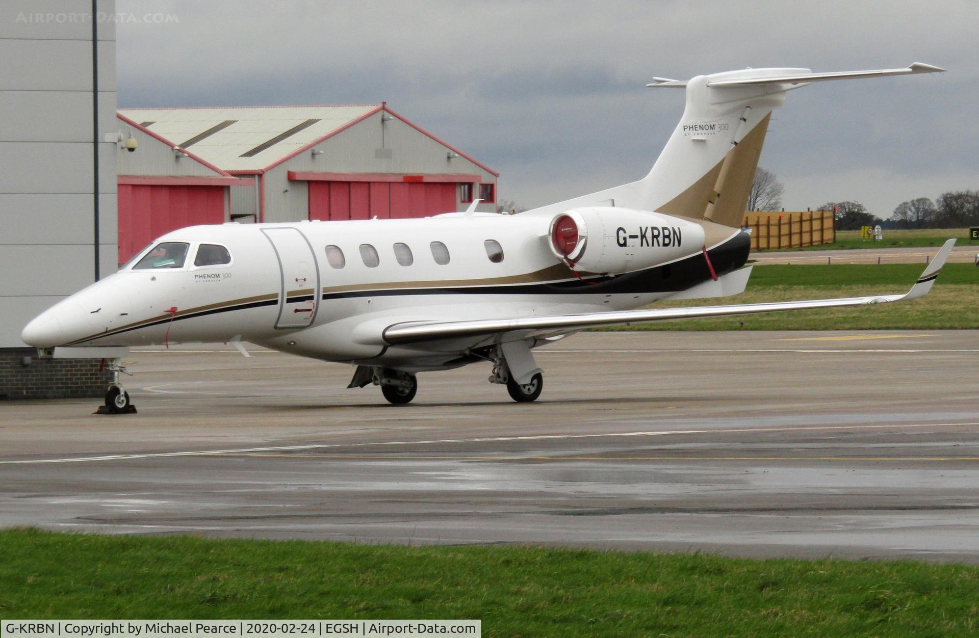 G-KRBN, 2016 Embraer EMB-505 Phenom 300 C/N 50500358, Parked on the company apron after arrival from Luton (LTN).