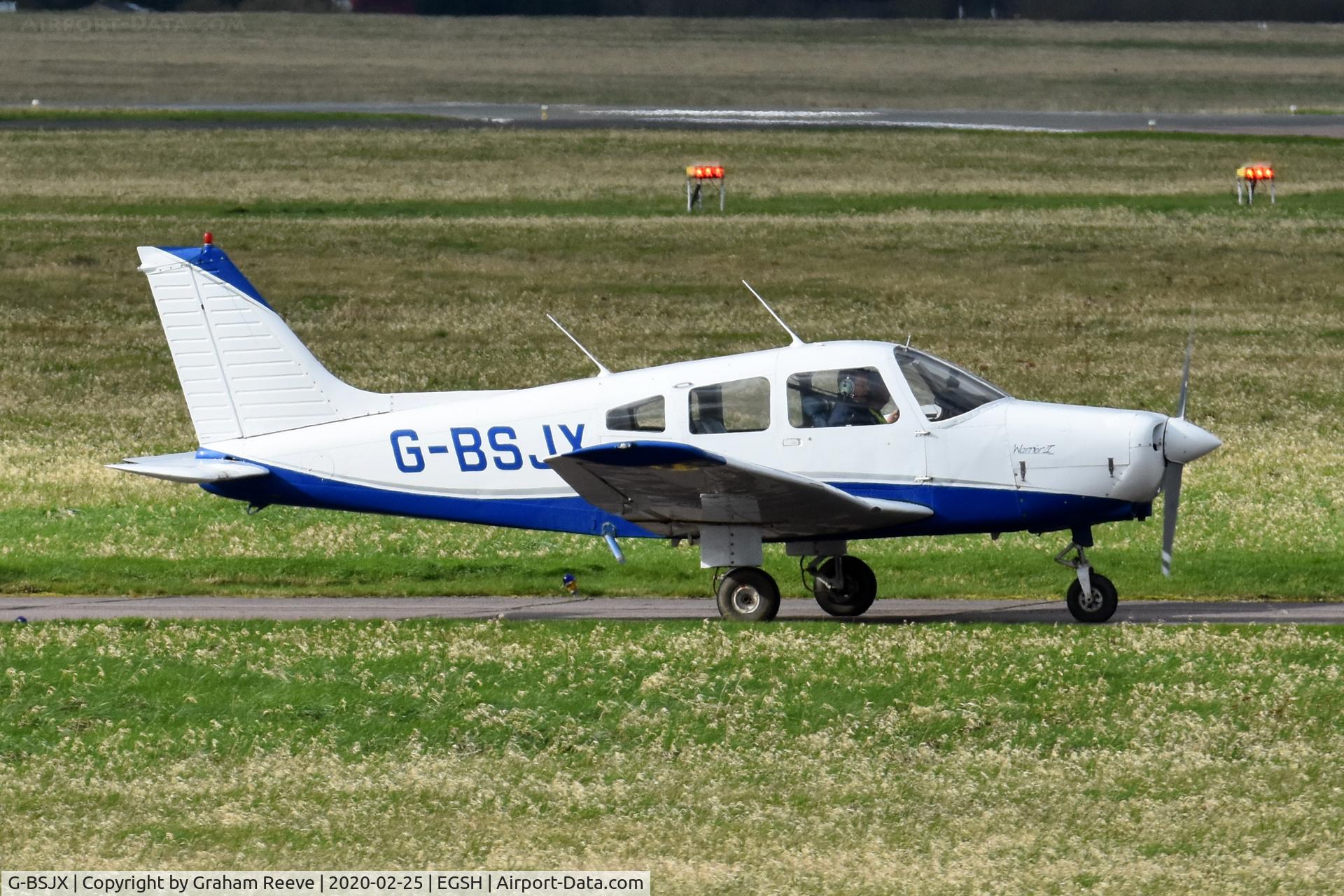 G-BSJX, 1981 Piper PA-28-161 Cherokee Warrior II C/N 28-8216084, Departing from Norwich.