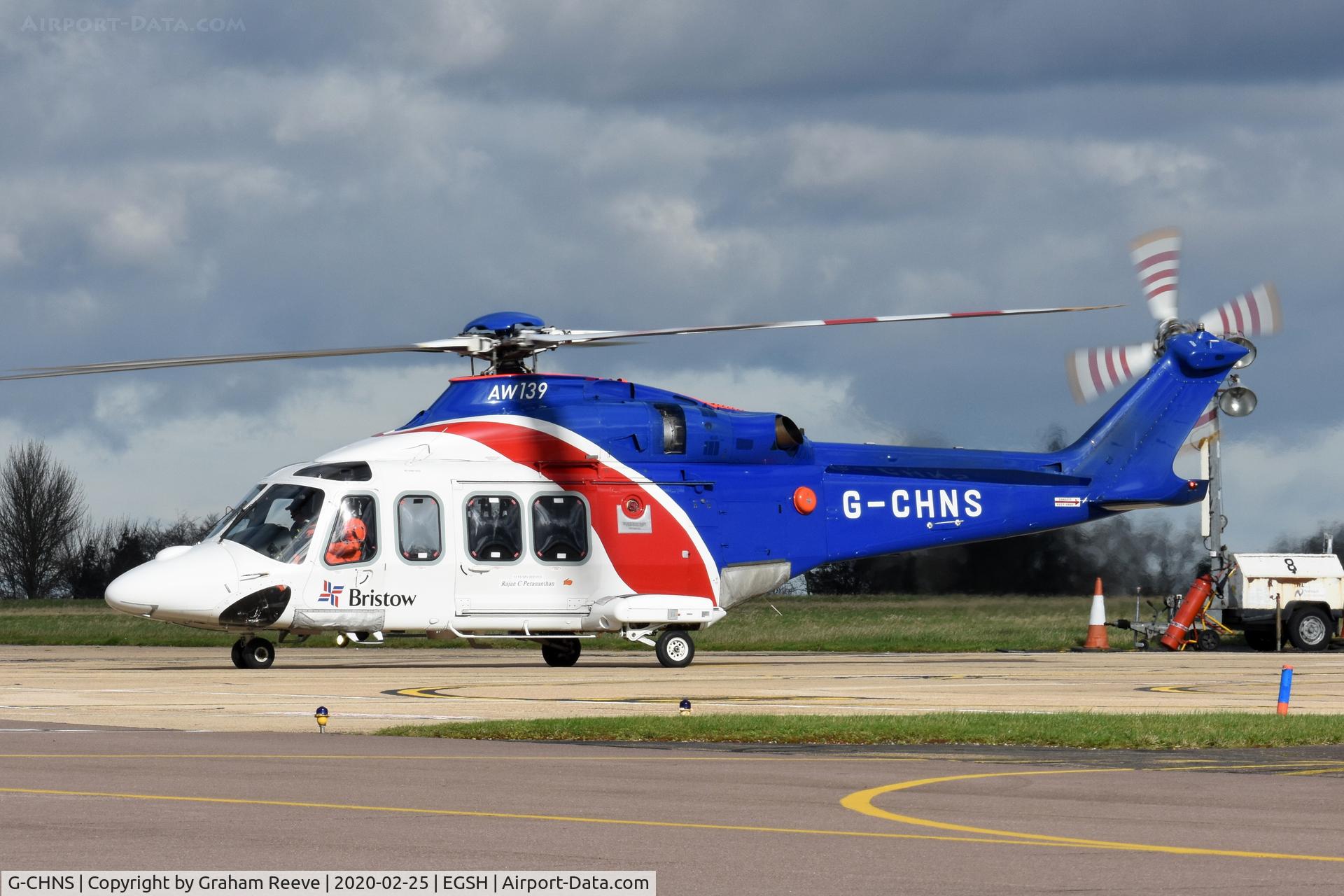 G-CHNS, 2012 AgustaWestland AW-139 C/N 31465, About to depart from Norwich.
