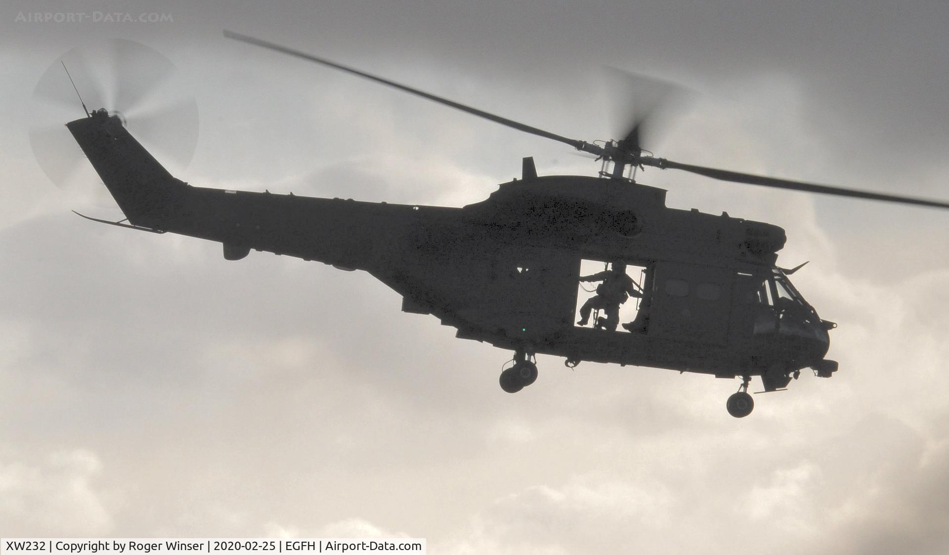 XW232, 1972 Westland Puma HC.2 C/N 1199, Visiting RAF Puma helicopter coded P departing the airport.