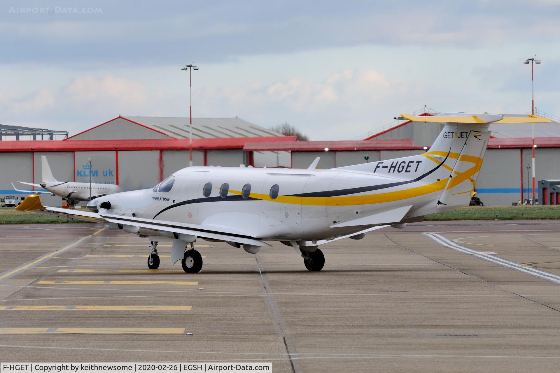 F-HGET, 2017 Pilatus PC-12/47E C/N 1751, Leaving Norwich for Geneva, Switzerland.