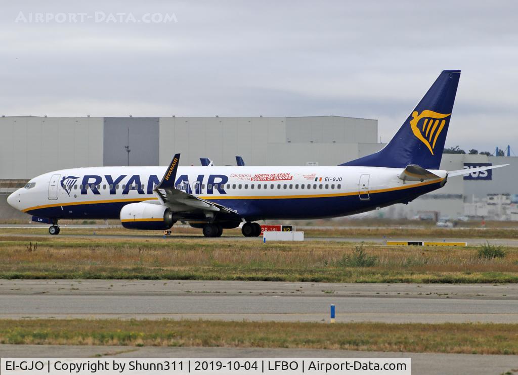 EI-GJO, 2018 Boeing 737-800 C/N 44833, Departing from rwy 14L... Aditionnal 'Cantabria / North of Spain - Infinita / South of Spain - Seve Ballesteros Santander Airport' titles only on left side...