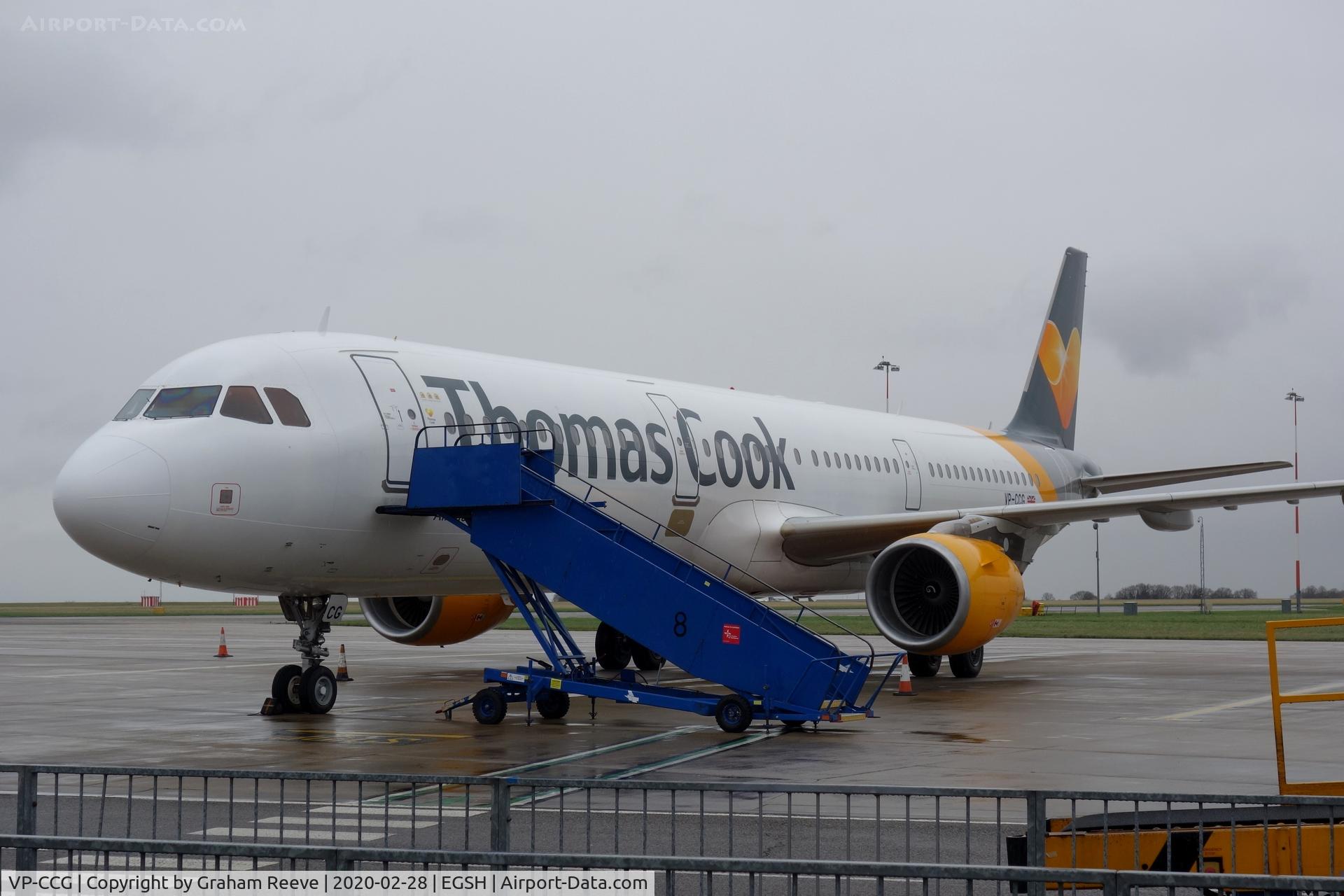 VP-CCG, 2002 Airbus A321-211 C/N 1887, On stand at Norwich.