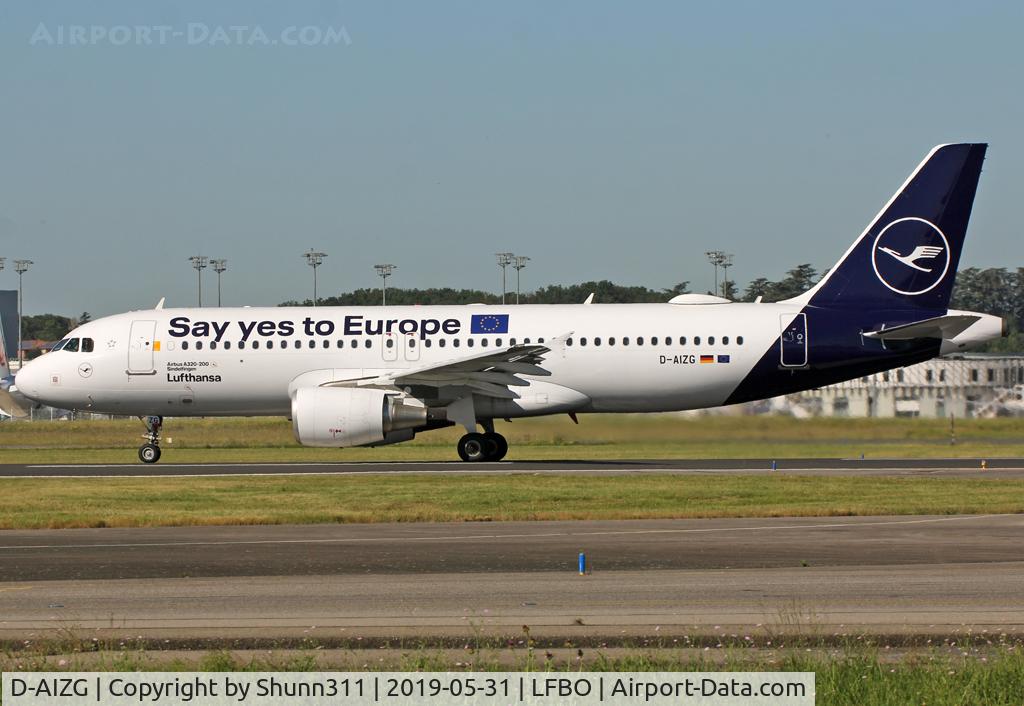 D-AIZG, 2010 Airbus A320-214 C/N 4324, Ready for take off from rwy 14L in new c/s with additional 'Say Yes to Europe' titles