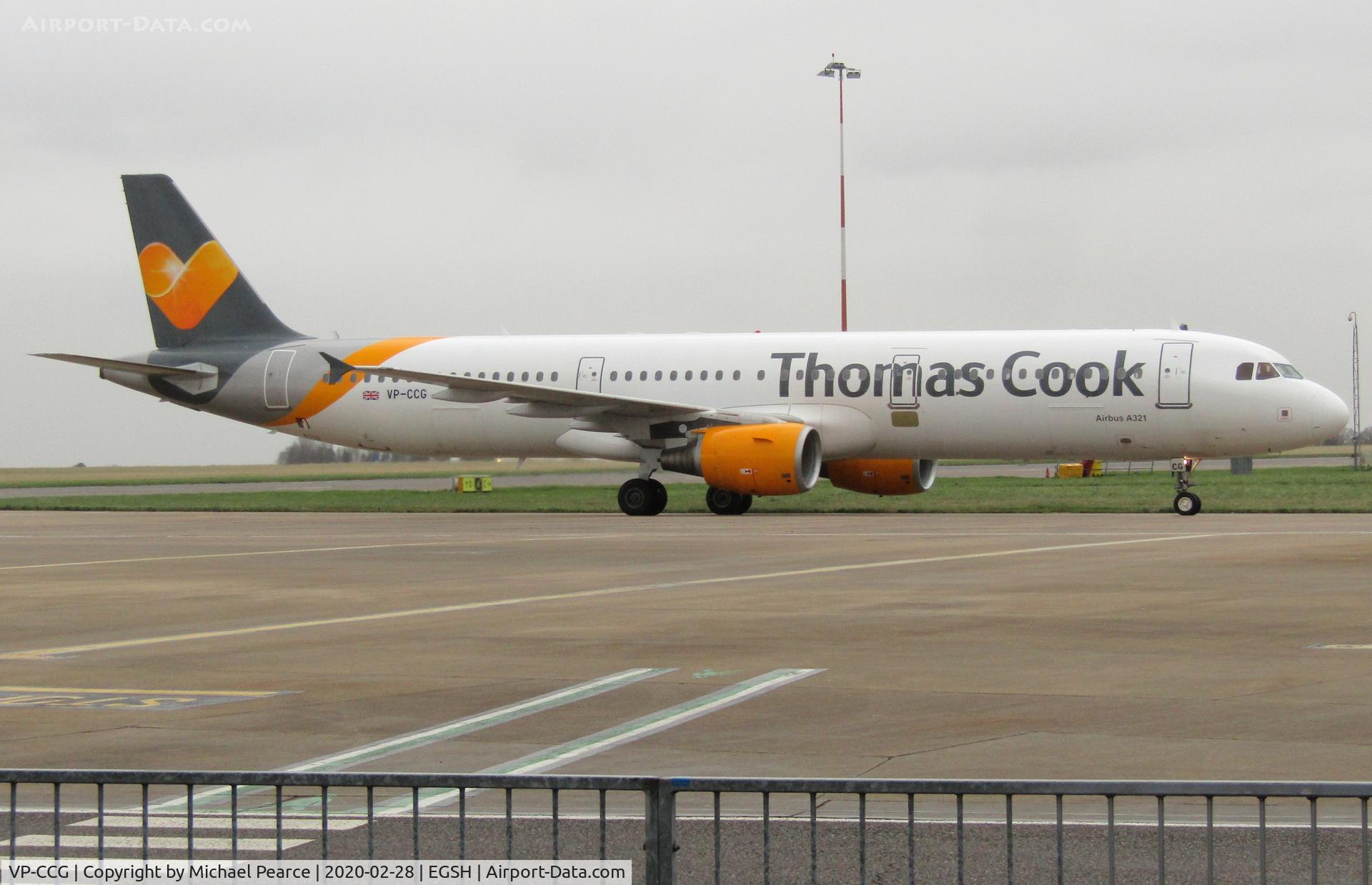 VP-CCG, 2002 Airbus A321-211 C/N 1887, Arriving from Newquay (NQY) for respray after being on the ground for a few months, following the collapse of Thomas Cook on 23rd September 2019. Formerly G-TCDX.