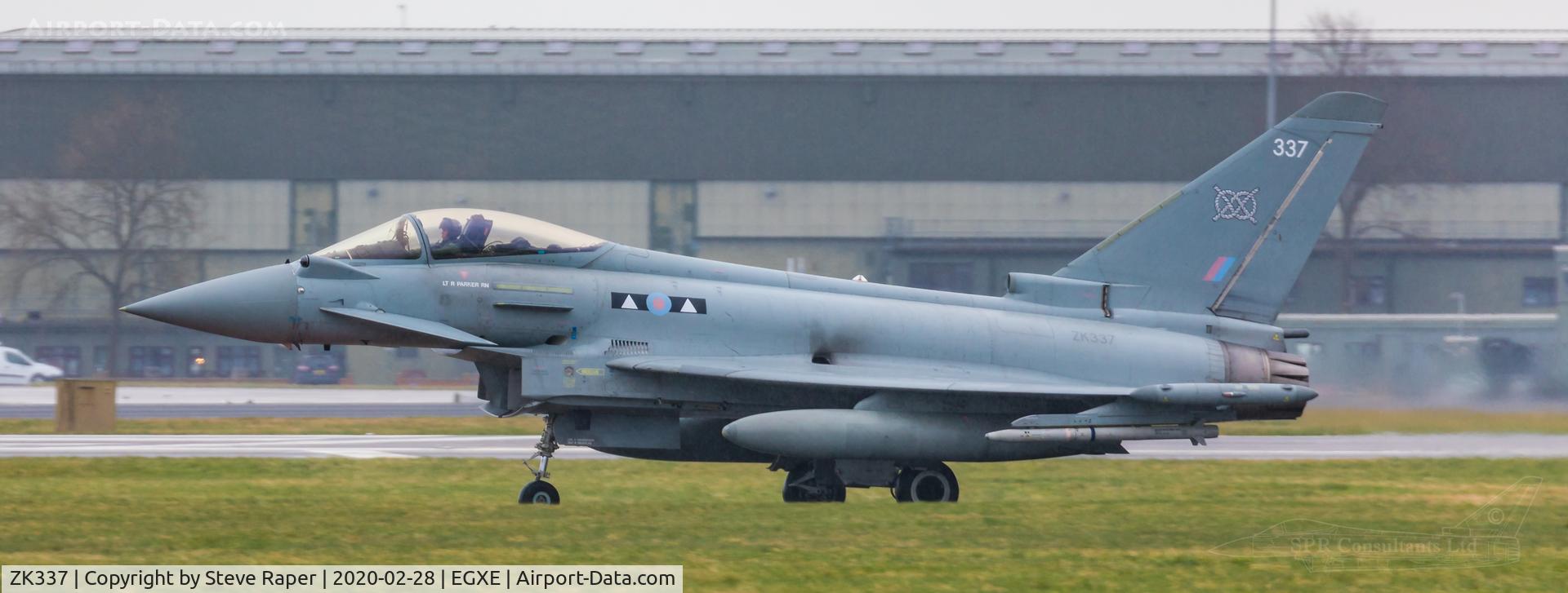 ZK337, 2012 Eurofighter EF-2000 Typhoon FGR4 C/N BS098/359, A very rainy RAF Leeming. Returning after a NATO exercise sortie.