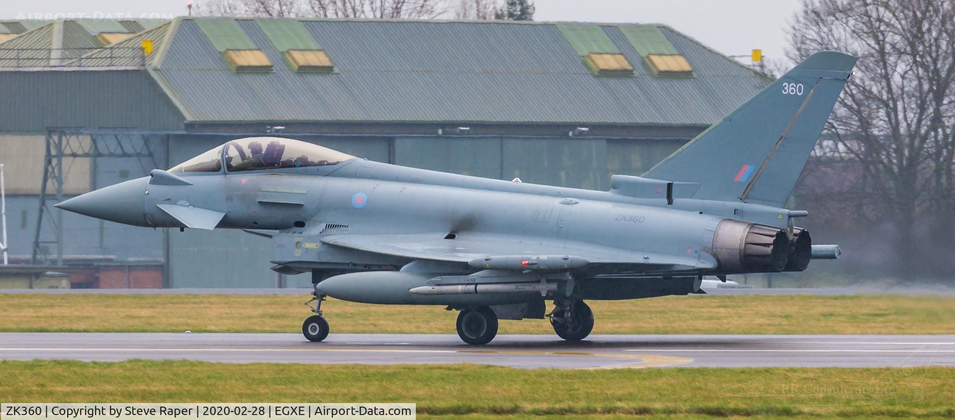 ZK360, 2014 Eurofighter EF-2000 Typhoon FGR.4 C/N BS121/434, A very rainy RAF Leeming. Returning after a NATO exercise sortie.