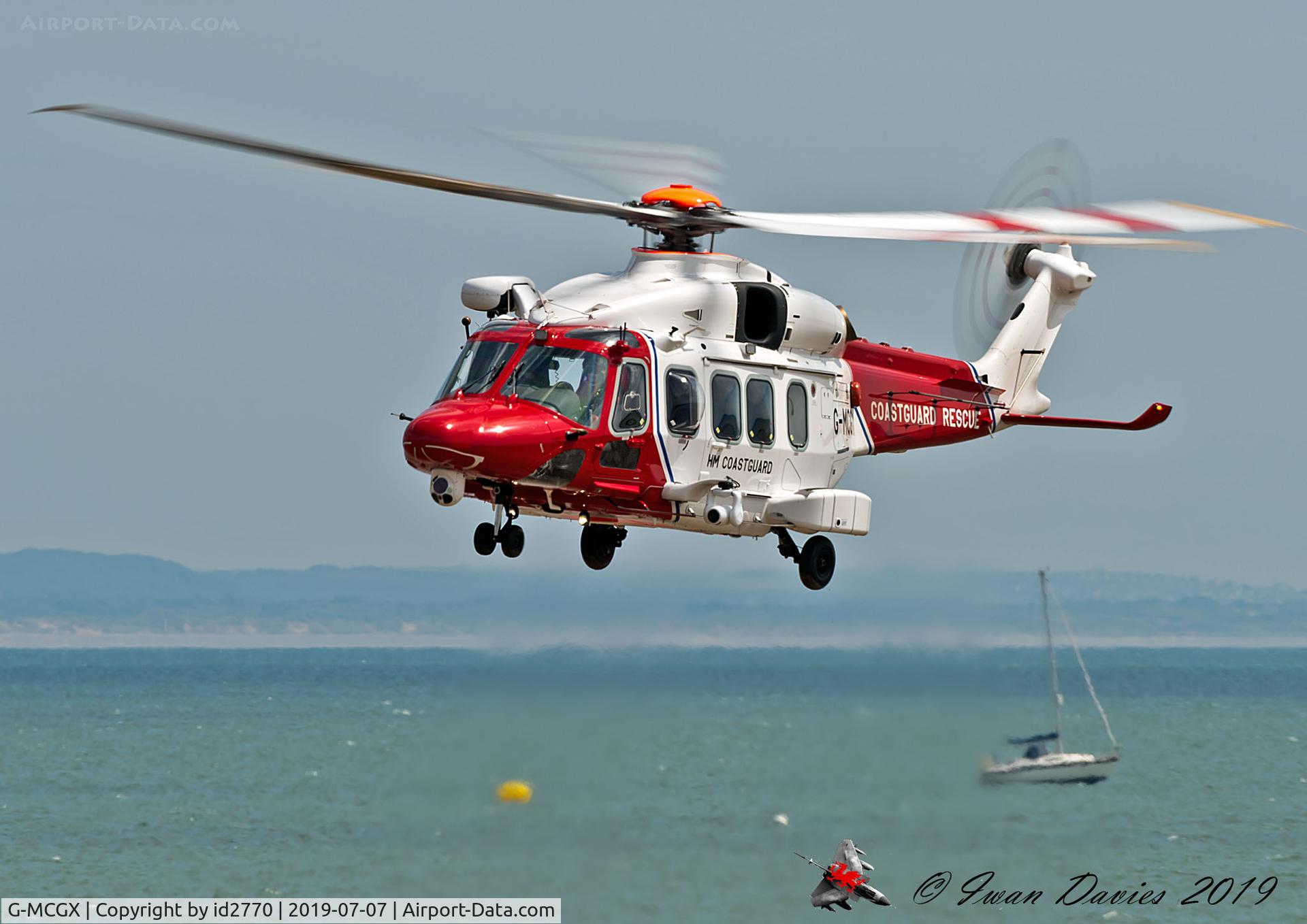 G-MCGX, 2018 Leonardo AW189 C/N 92010, Flying along Swansea Bay