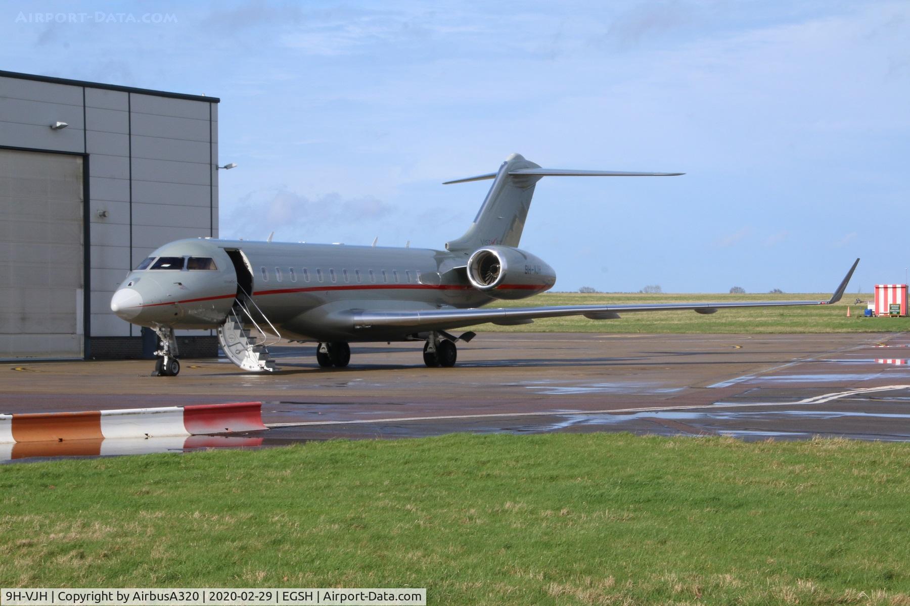 9H-VJH, 2013 Bombardier BD-700-1A10 Global 6000 C/N 9585, Parked on the Saxon Air ramp at Norwich