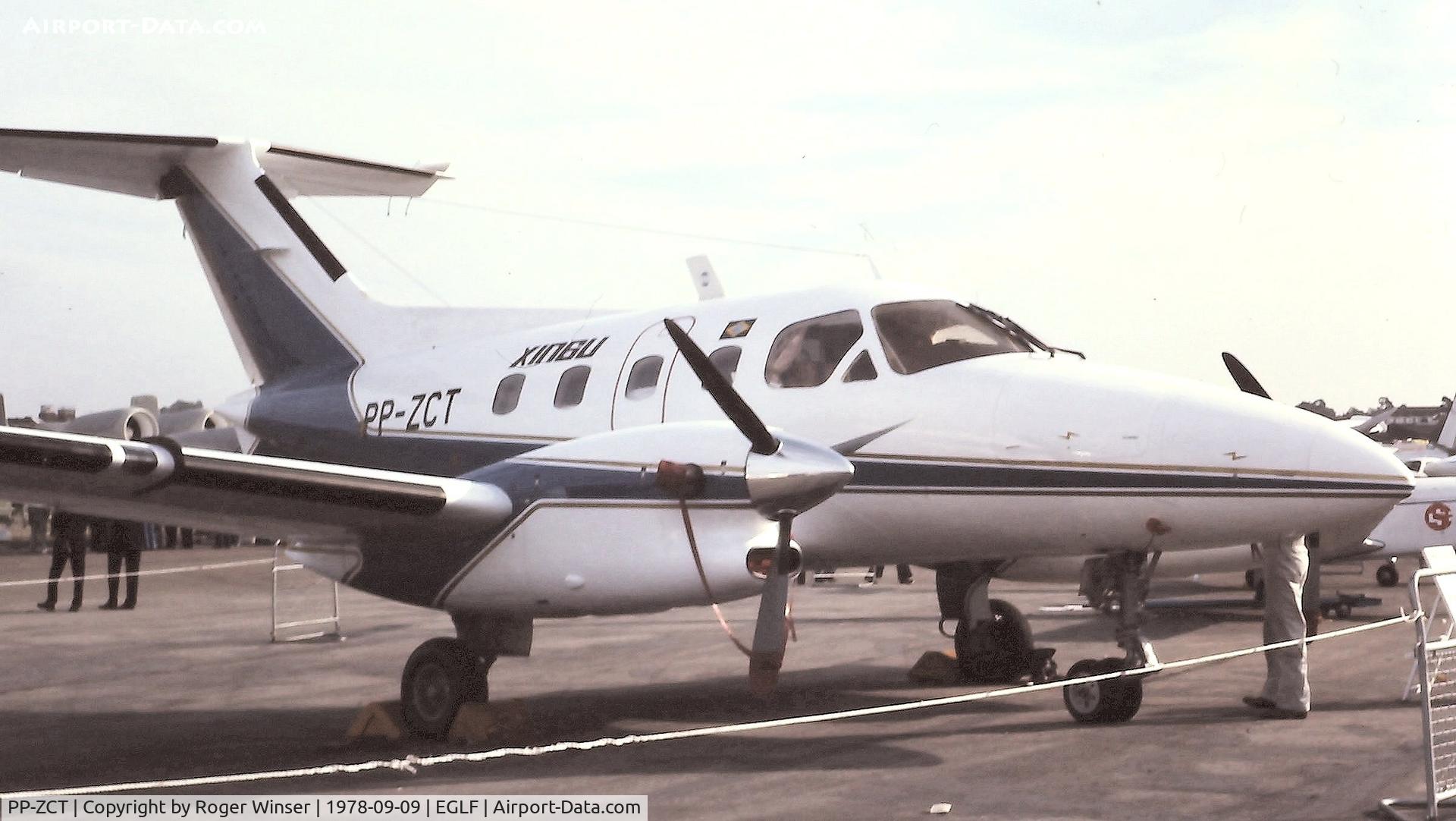 PP-ZCT, 1977 Embraer 121A Xingu C/N 121001, Xingu aircraft on display at the 1978 Farnborough Air Show.