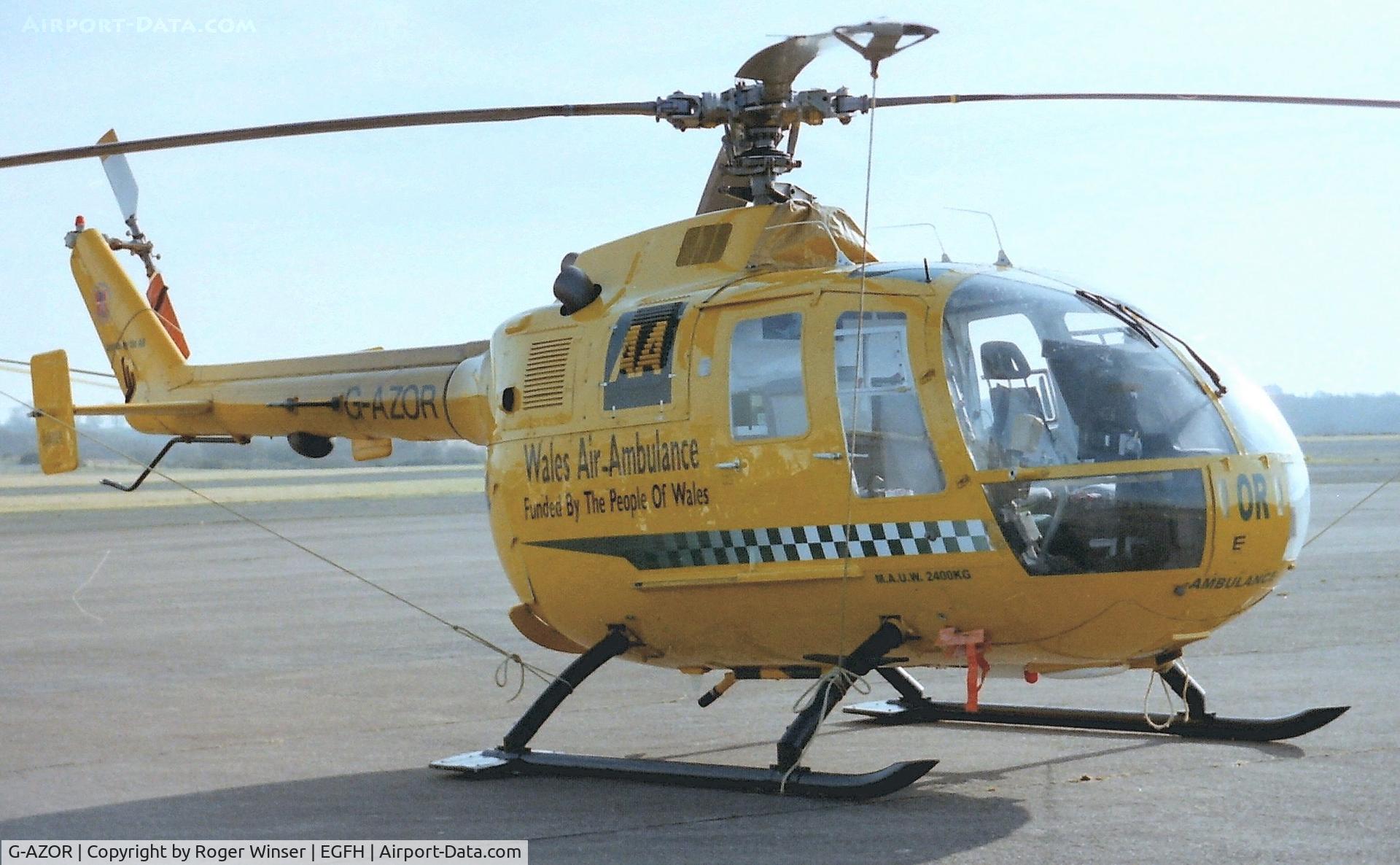 G-AZOR, 1971 MBB Bo-105DB C/N S.20, Wales Air Ambulance helicopter coded OR (Helimed 57). Summer 2002