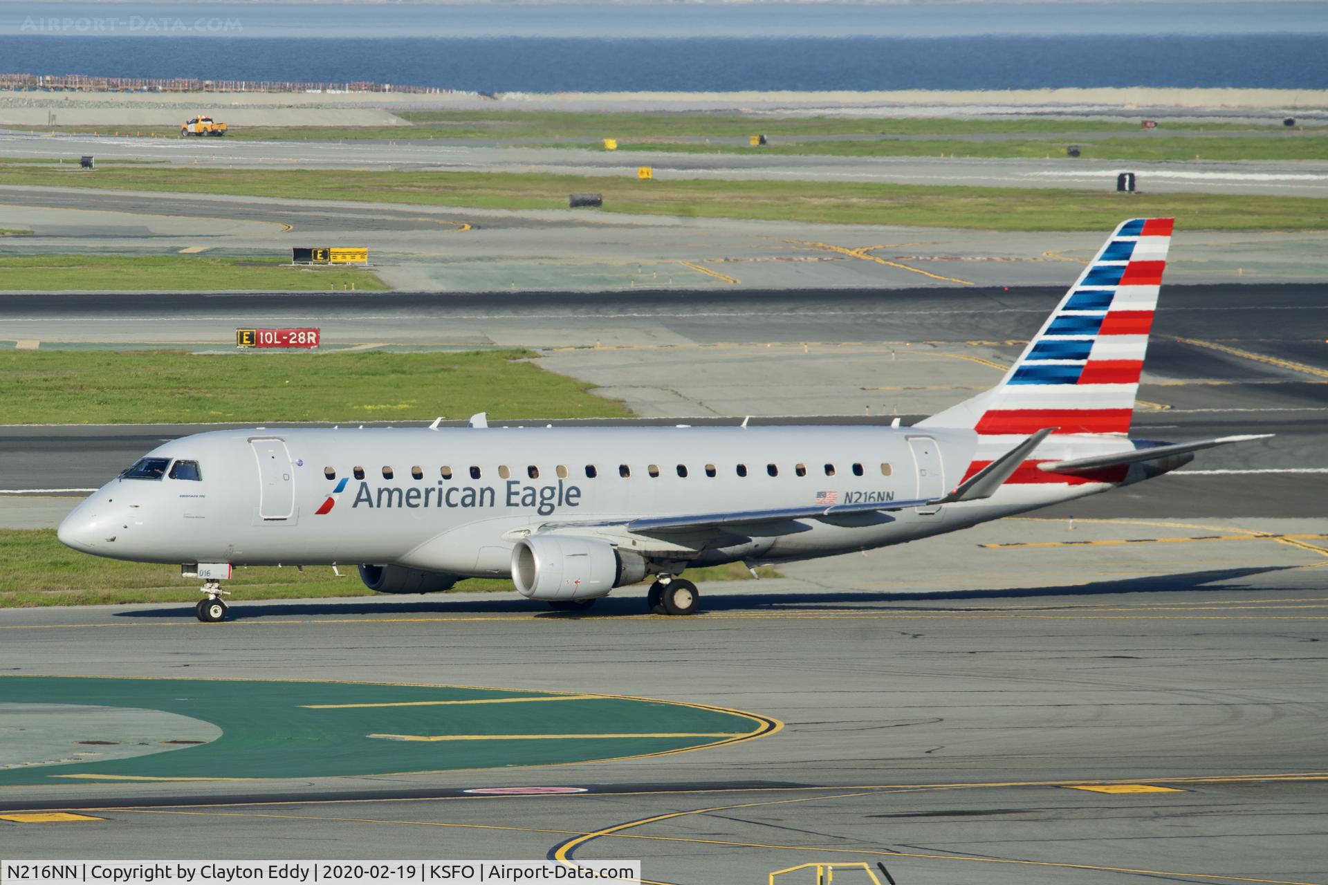 N216NN, 2015 Embraer 175LR (ERJ-170-200LR) C/N 17000513, Sky Terrace SFO 2020.