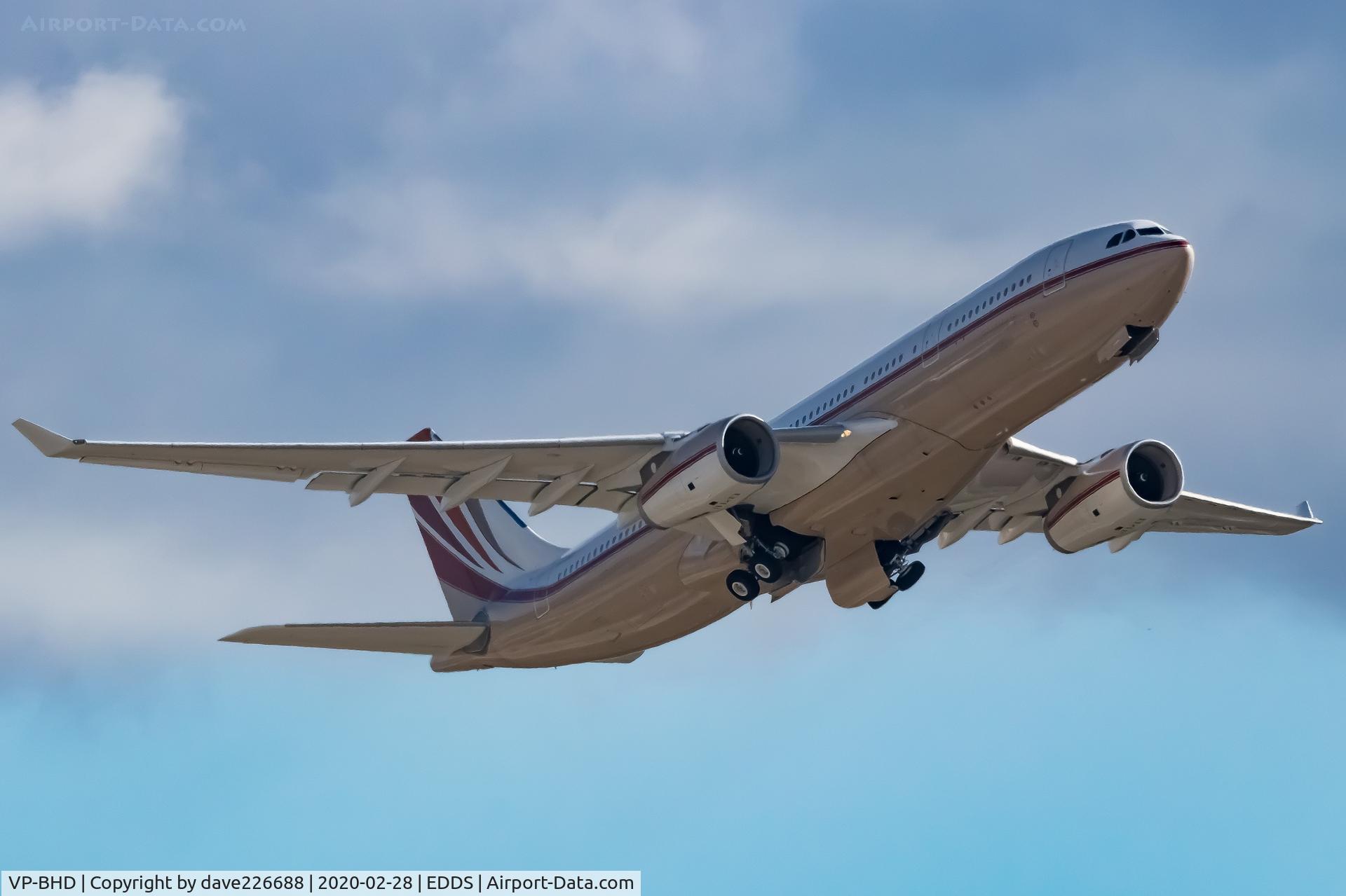 VP-BHD, 2016 Airbus A330-243ACJ C/N 1751, VP BHD taking off from Stuttgart on rwy 25