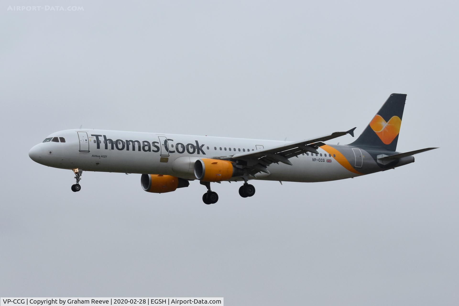 VP-CCG, 2002 Airbus A321-211 C/N 1887, Landing at Norwich.