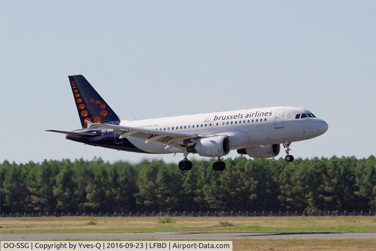 OO-SSG, 2000 Airbus A319-112 C/N 1160, Airbus A319-112, On final rwy 05, Bordeaux Mérignac airport (LFBD-BOD)