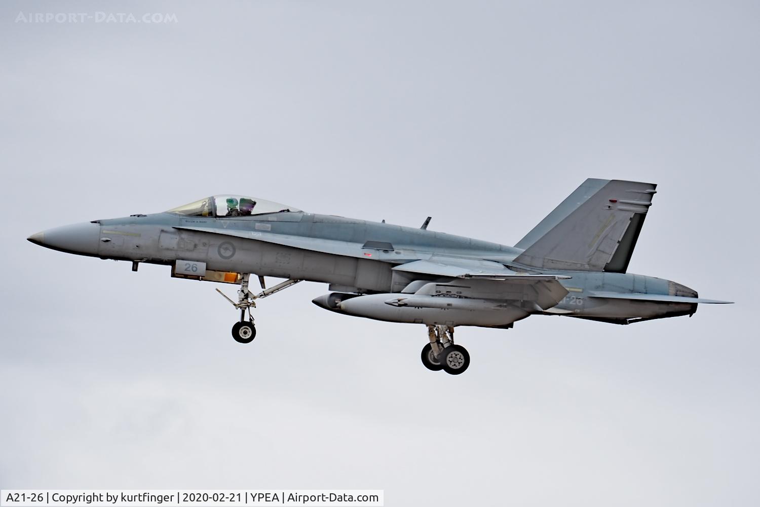 A21-26, 1988 McDonnell Douglas F/A-18A Hornet C/N 506, McDonnell FA-18A serial A21-26, 75 sqn YPEA 21/02/2020.
