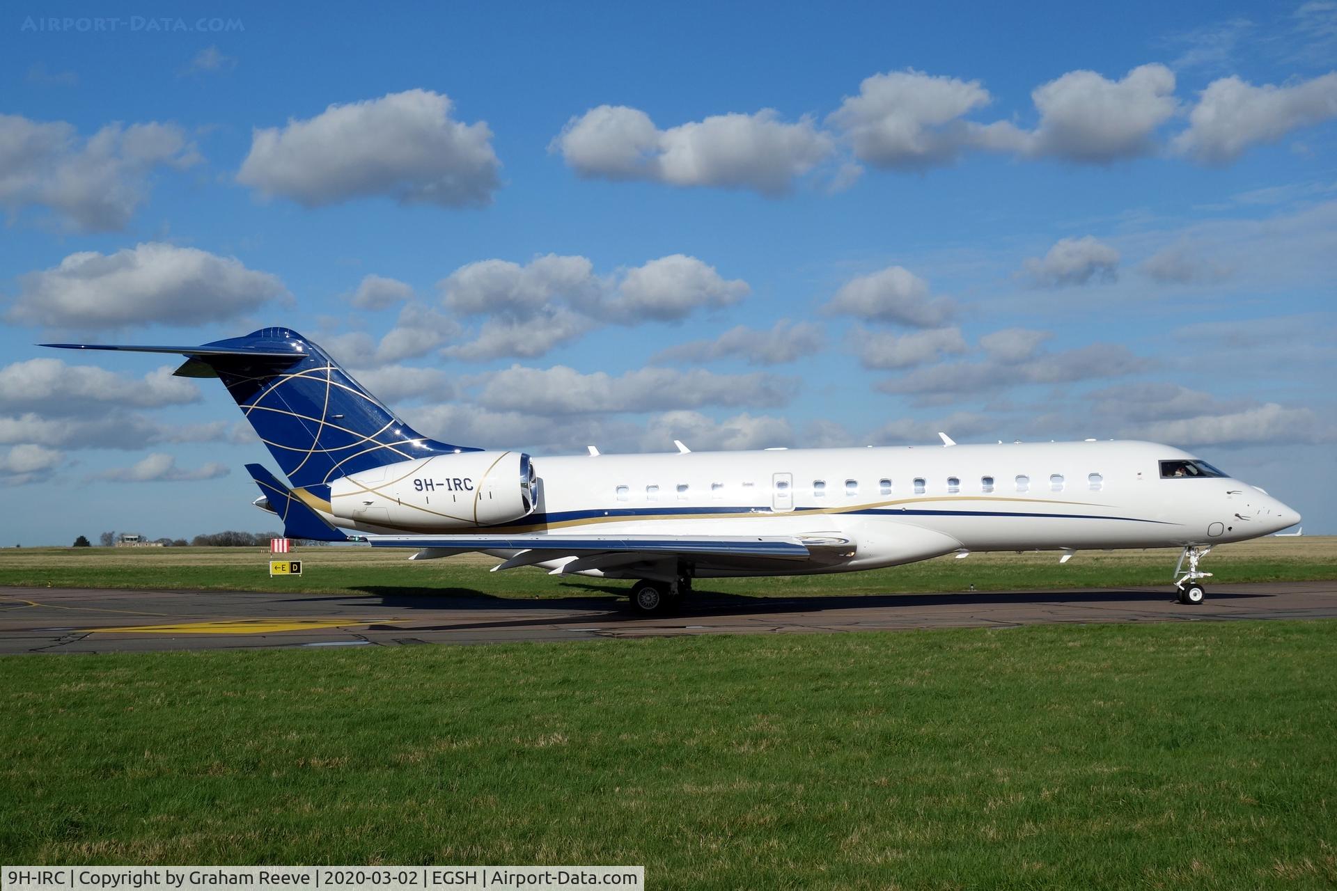 9H-IRC, 2018 Bombardier BD-700-1A10 C/N 9860, Departing from Norwich.