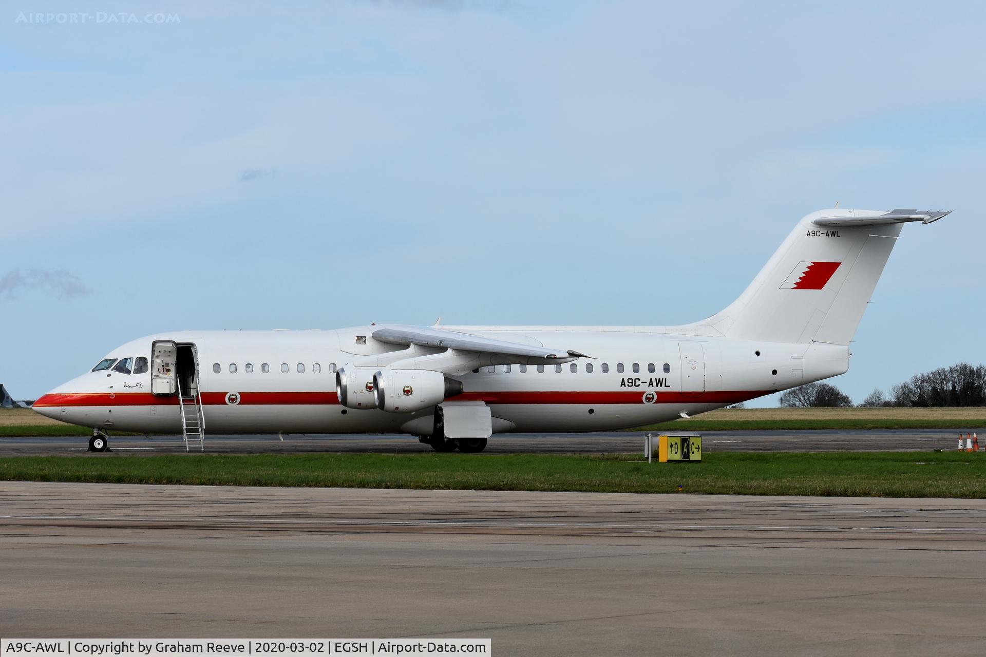 A9C-AWL, 2001 British Aerospace Avro 146-RJ100 C/N E3386, Parked at Norwich.
