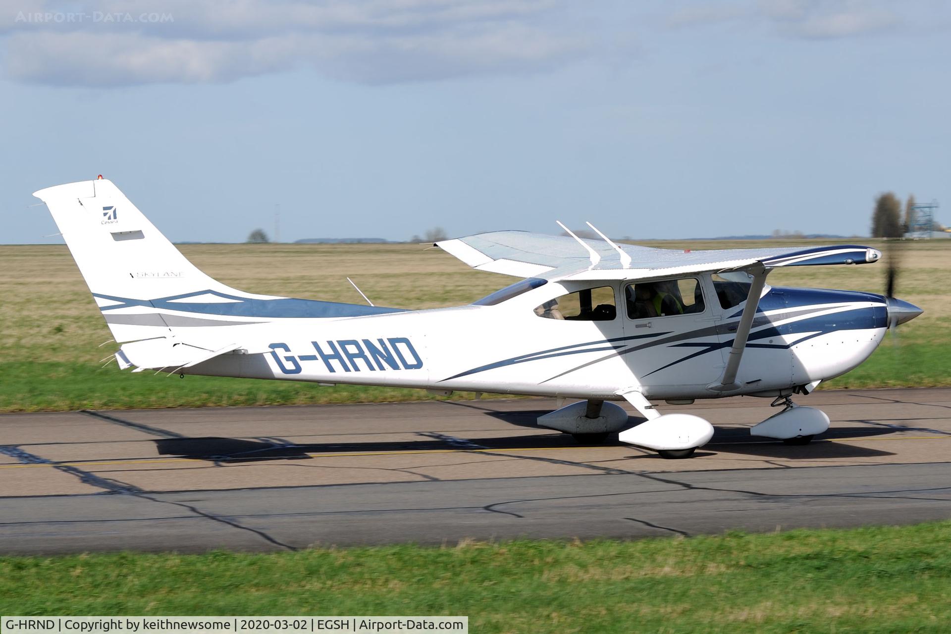 G-HRND, 2007 Cessna 182T Skylane C/N 18281936, Leaving Norwich for Cambridge.