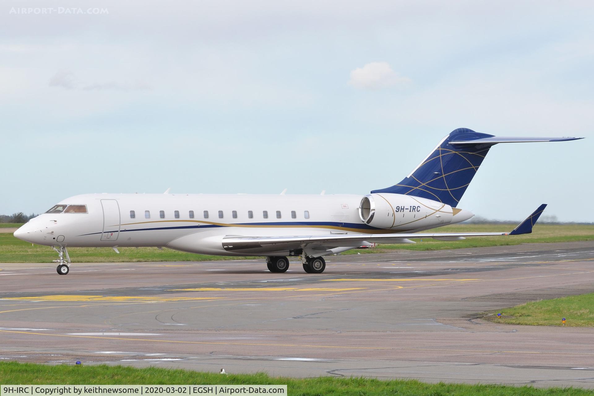 9H-IRC, 2018 Bombardier BD-700-1A10 C/N 9860, Arriving at Norwich from Luton.