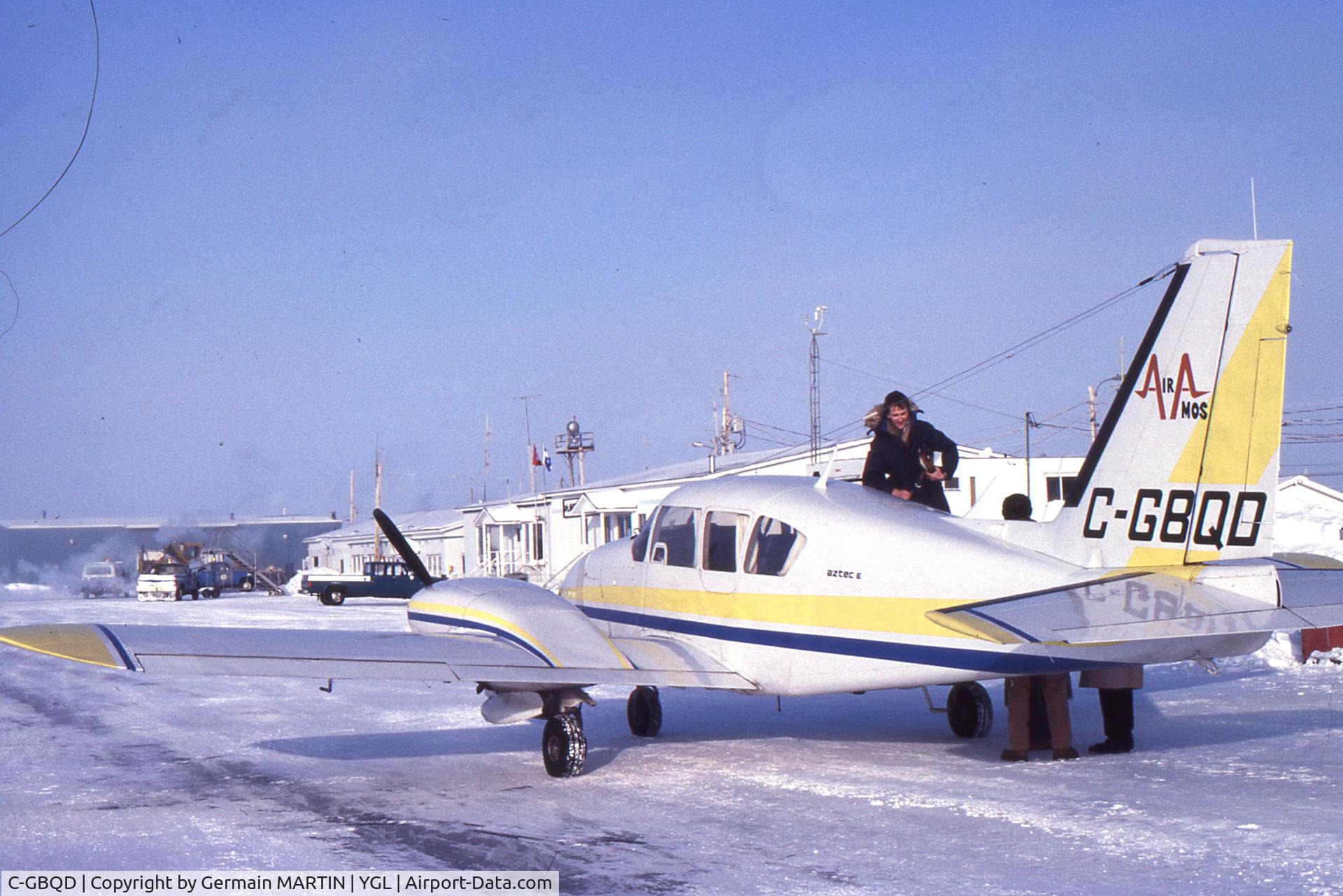 C-GBQD, 1973 Piper PA-23-250 C/N 27-7405246, 1973 Piper PA-23-250 C/N 27-7405246
C-GBQD
YGL	  La Grande (Québec) Canada
1984-01