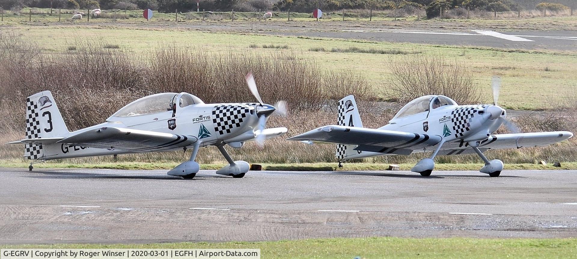 G-EGRV, 2007 Vans RV-8 C/N PFA 303-13639, Raven 3 and Raven 4 (G-CIBM) prior to the first 4-ship Team Raven formation change practice session of the year.
