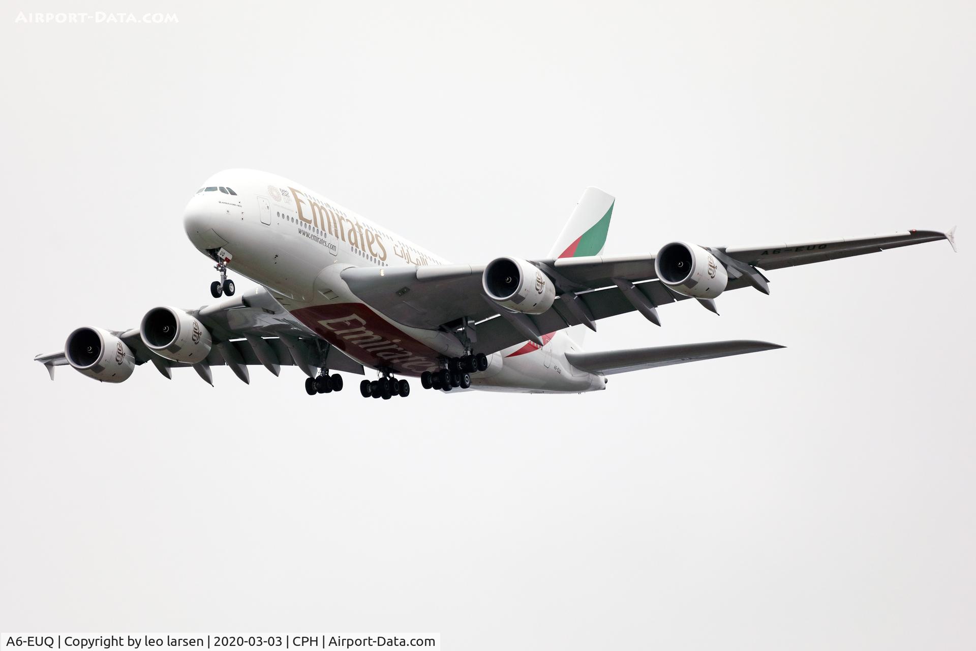 A6-EUQ, 2016 Airbus A380-842 C/N 229, Copenhagen 3.3.2020 L/D R-04R