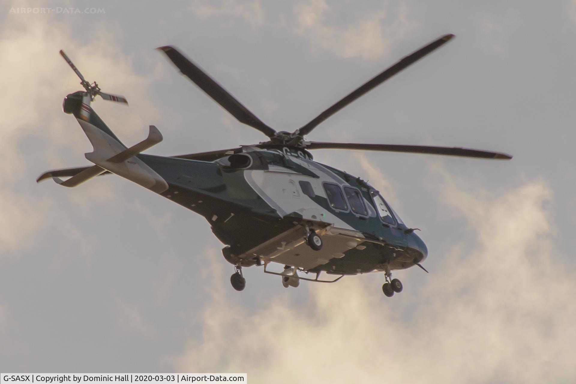 G-SASX, 2018 Leonardo AW-169 C/N 69064, Circling over central Bristol making practice approaches to the BRI helipad