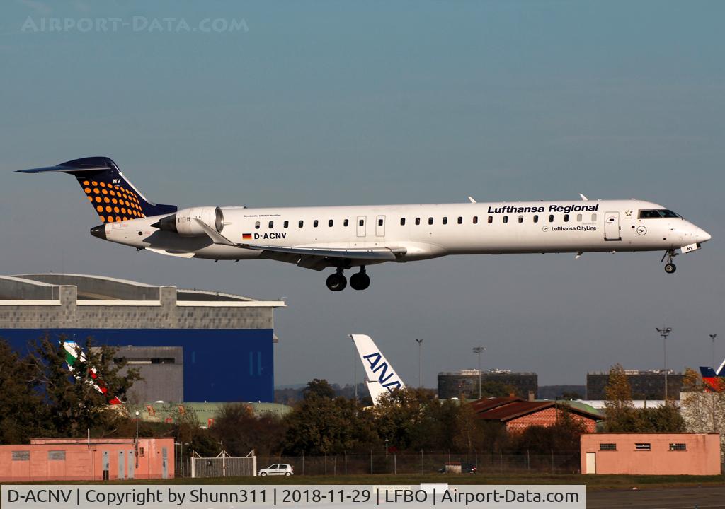 D-ACNV, 2011 Bombardier CRJ-900LR (CL-600-2D24) C/N 15268, Landing rwy 14R in Eurowings c/s with Lufthansa Regional titles