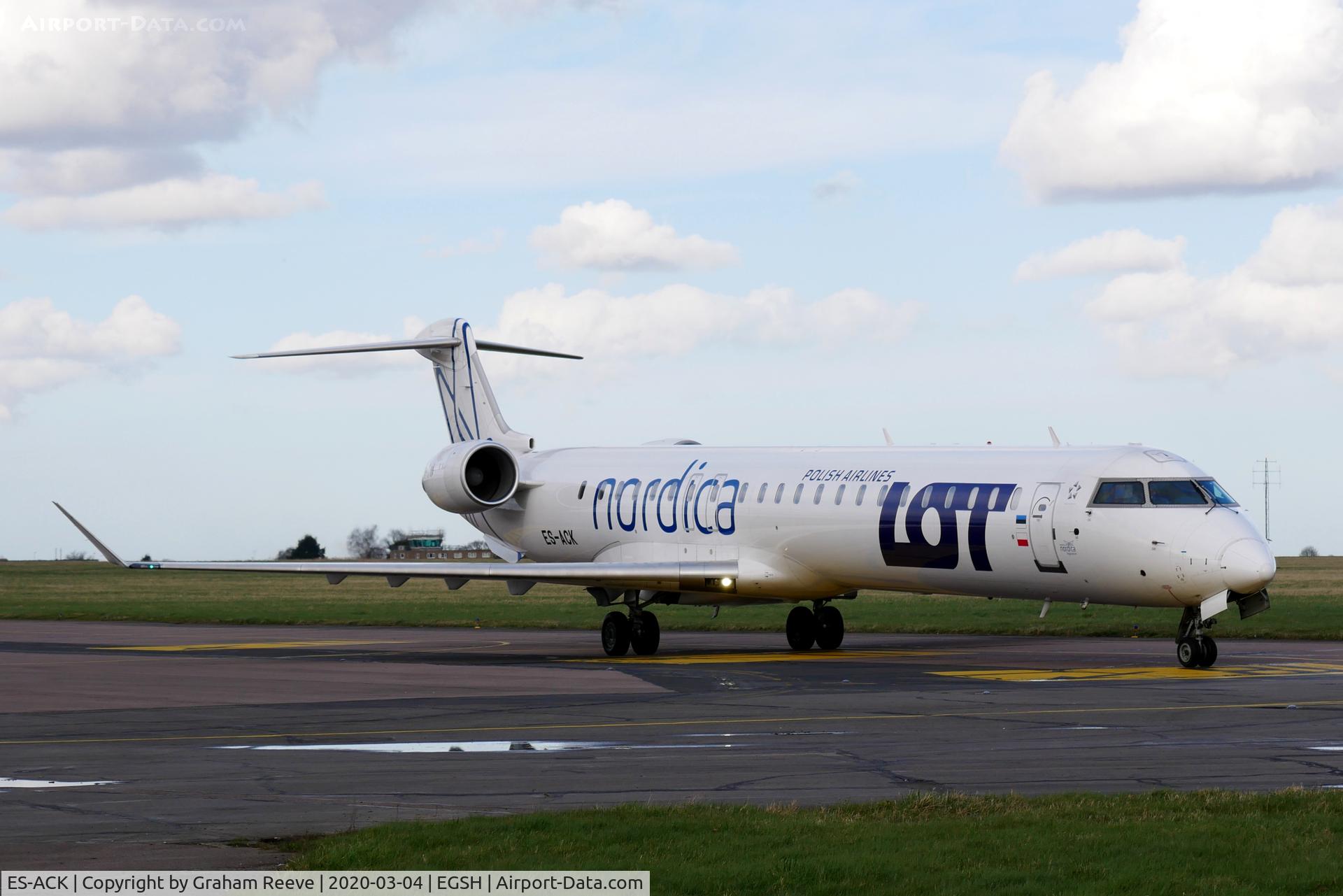 ES-ACK, 2009 Bombardier CRJ-900 (CL-600-2D24) C/N 15211, Just landed at Norwich.