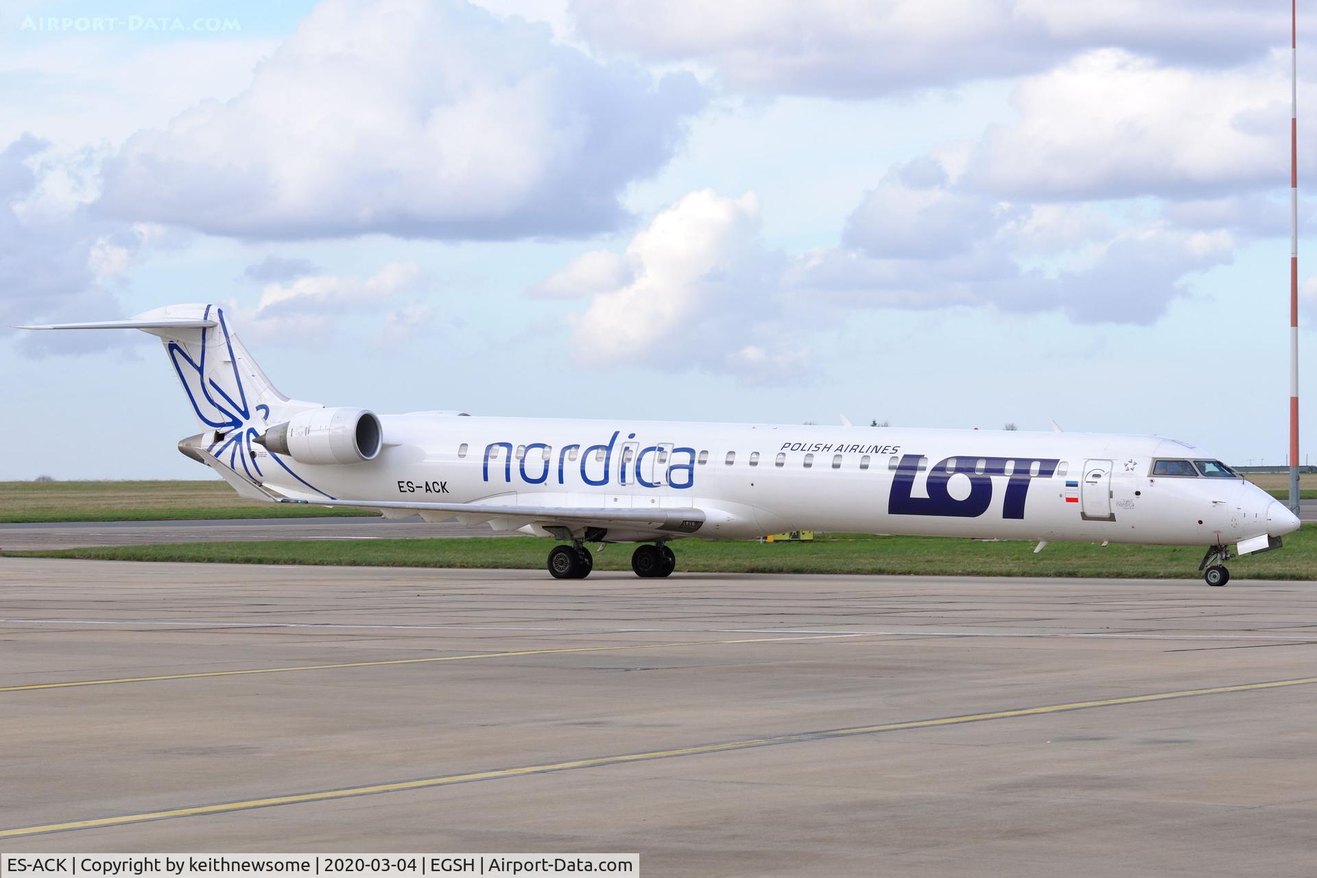 ES-ACK, 2009 Bombardier CRJ-900 (CL-600-2D24) C/N 15211, Arriving at Norwich from Ljubljana, Slovenia.