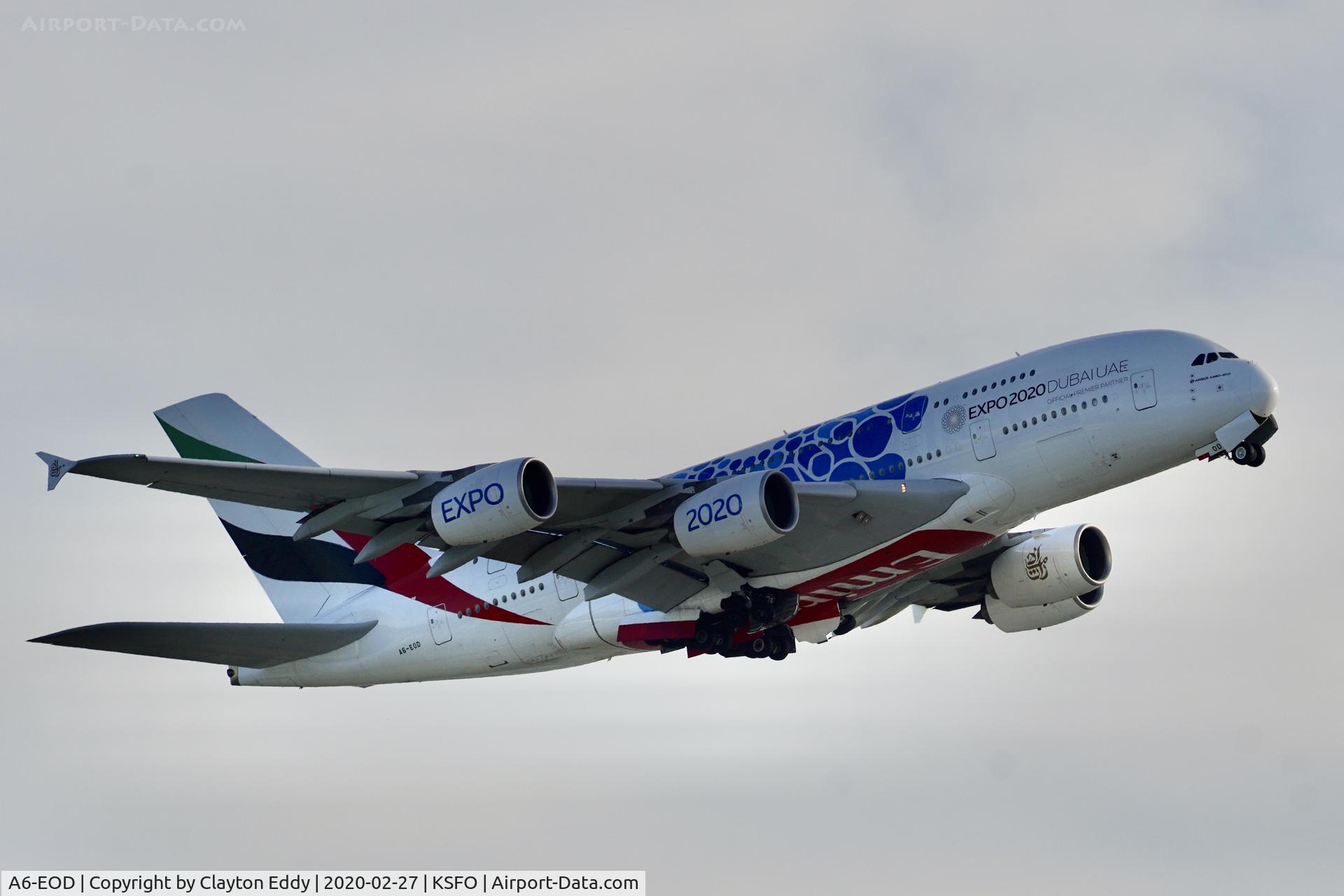 A6-EOD, 2014 Airbus A380-861 C/N 168, SFO 2020.