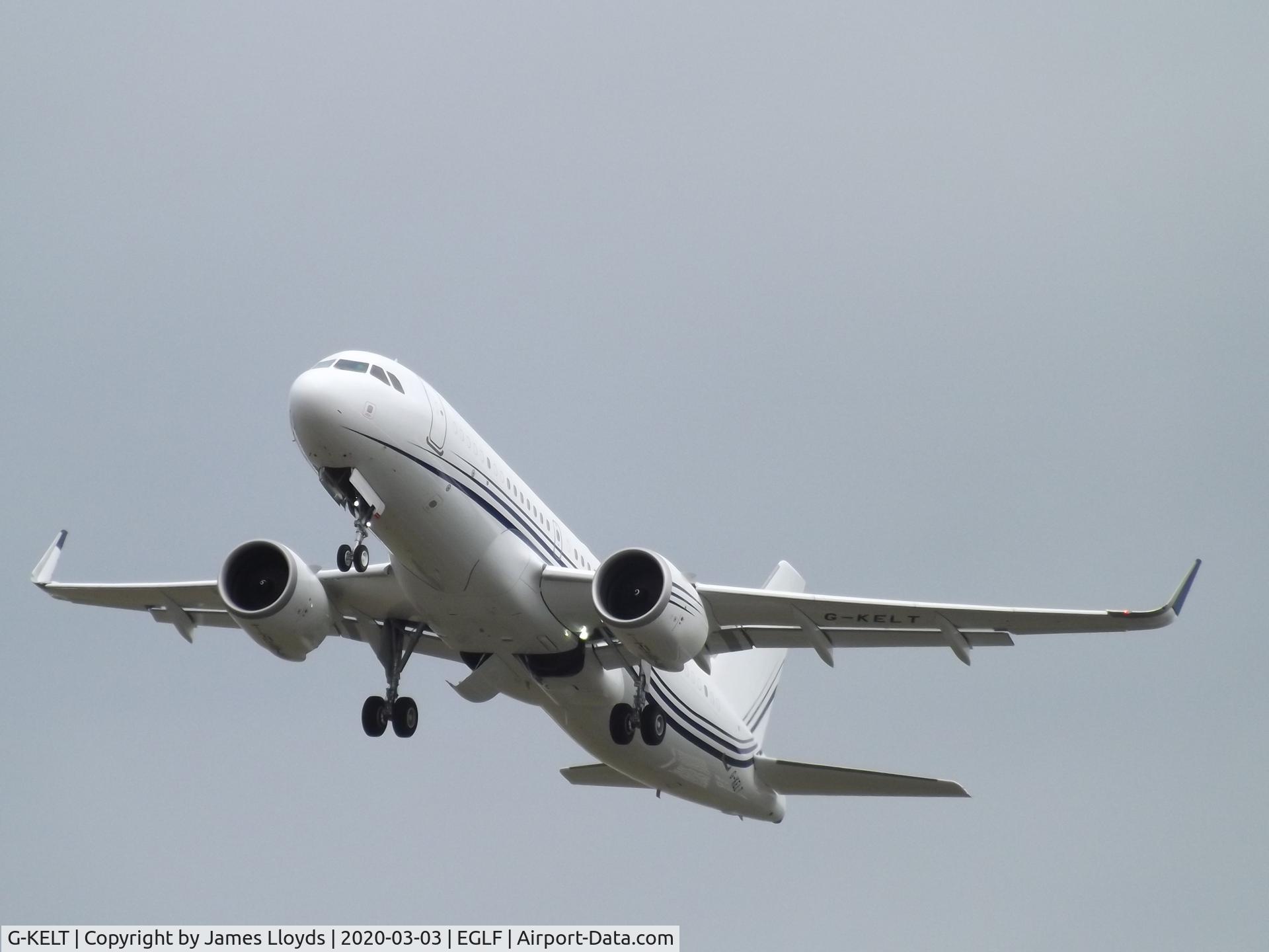 G-KELT, 2018 Airbus A320-251N C/N 8403, Take off at Farnborough Airport.