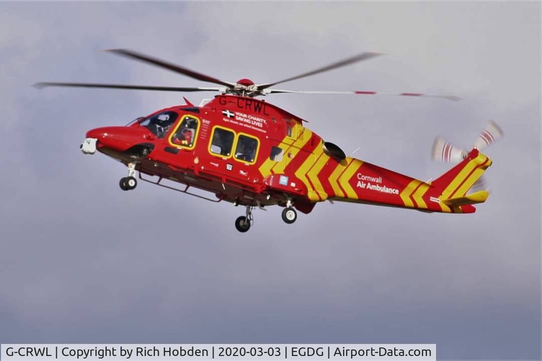 G-CRWL, 2019 Leonardo AW-169 C/N 69100, Return to base from familiarisation flight, Newquay airport