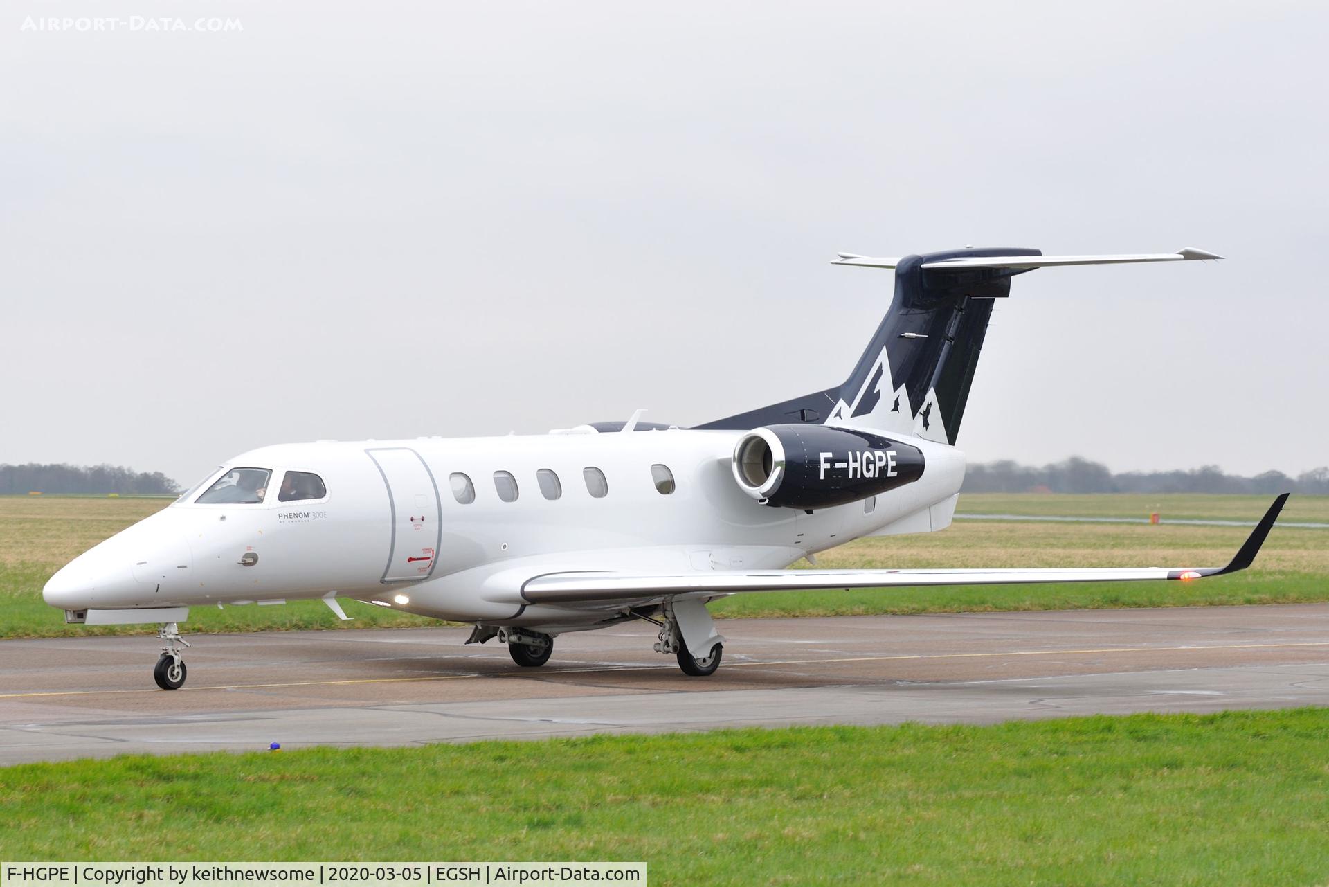 F-HGPE, Embraer EMB-505 Phenom 300 C/N 50500532, Arriving at Norwich from Antwerp, Belgium.