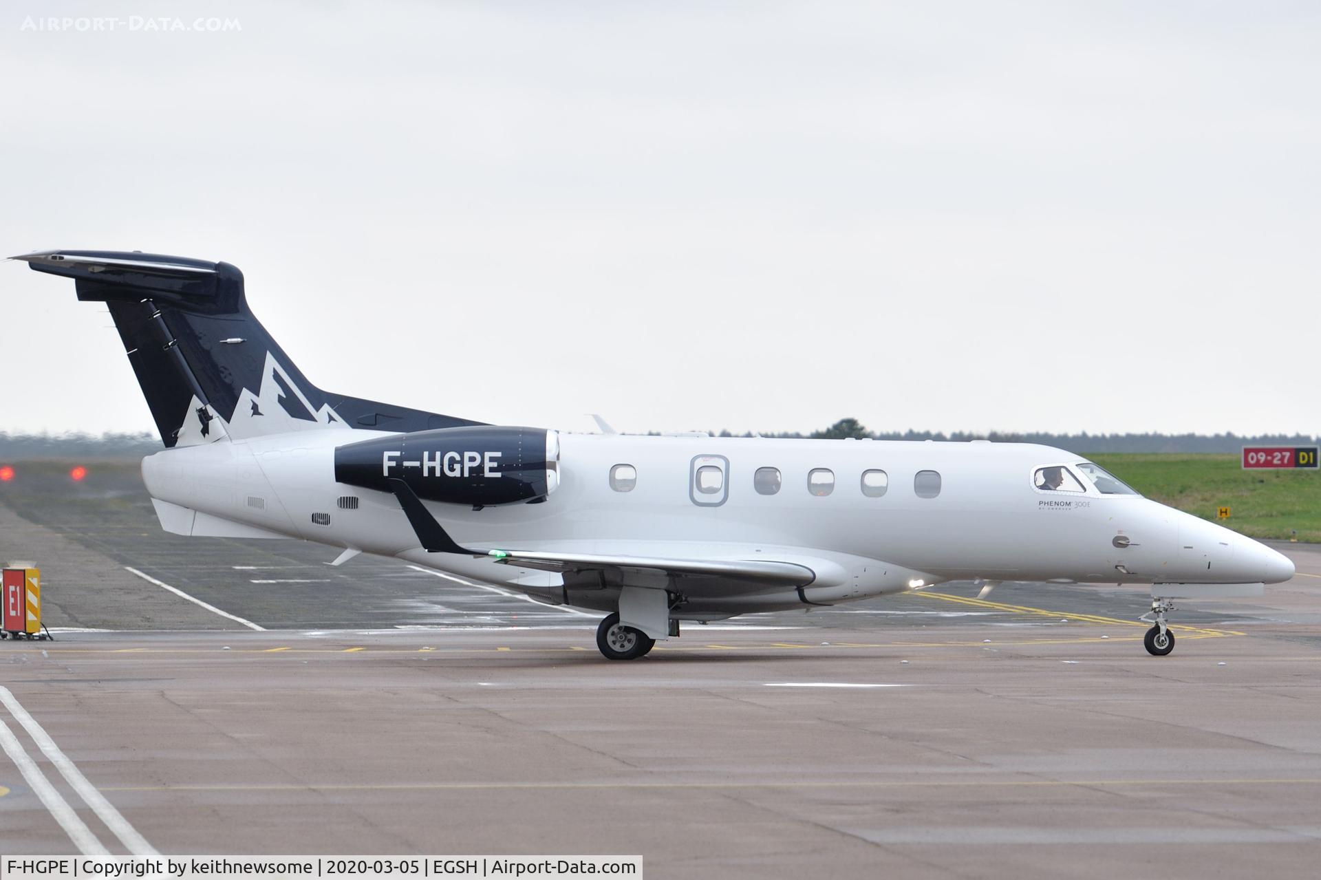 F-HGPE, Embraer EMB-505 Phenom 300 C/N 50500532, Leaving Norwich for Antwerp, Belgium.