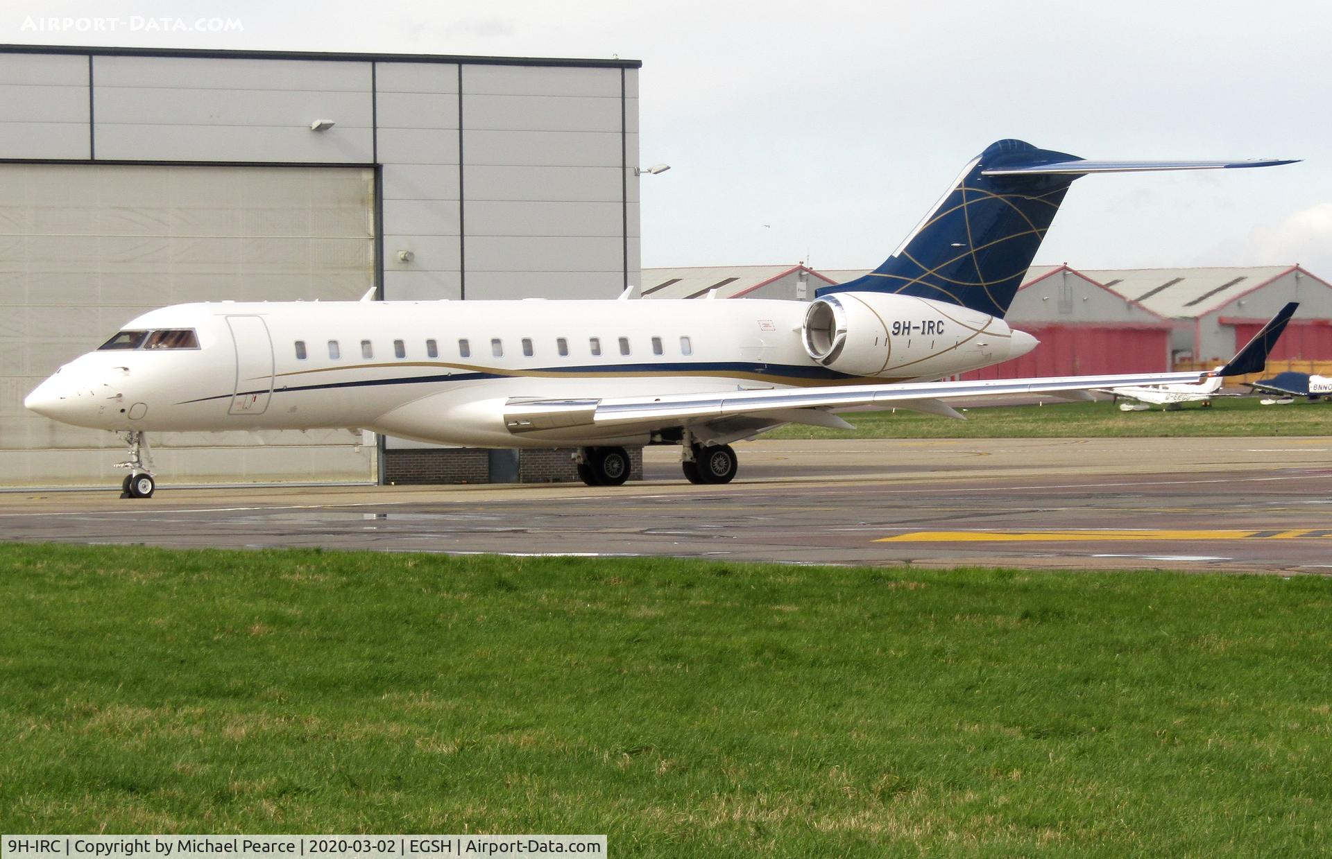 9H-IRC, 2018 Bombardier BD-700-1A10 C/N 9860, Ready to depart SaxonAir for Humberside (HUY), following a short visit.