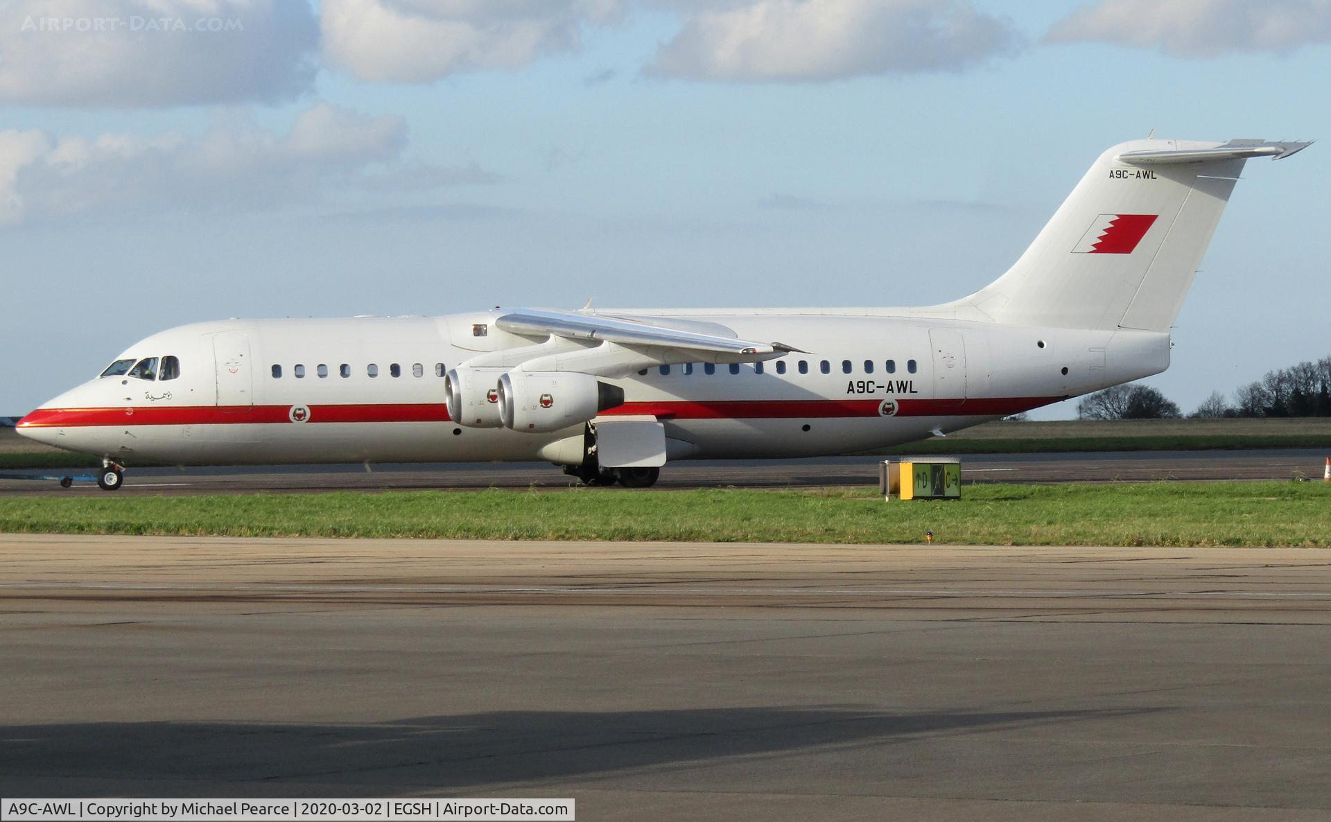 A9C-AWL, 2001 British Aerospace Avro 146-RJ100 C/N E3386, Parked on Stand 7 for an air test that would eventually be cancelled.