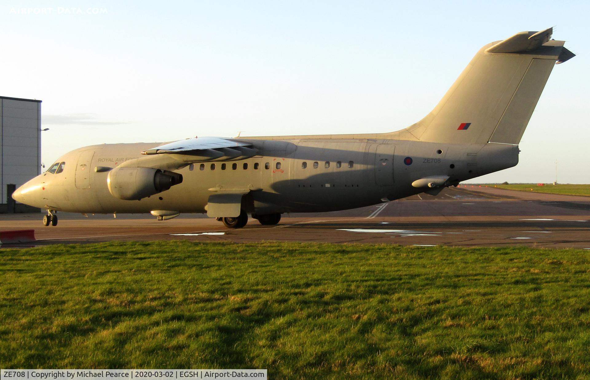 ZE708, 1993 British Aerospace BAe.146-200QC C.3 Quick Change C/N E2211, Arriving on the SaxonAir apron after performing ILS circuit training.