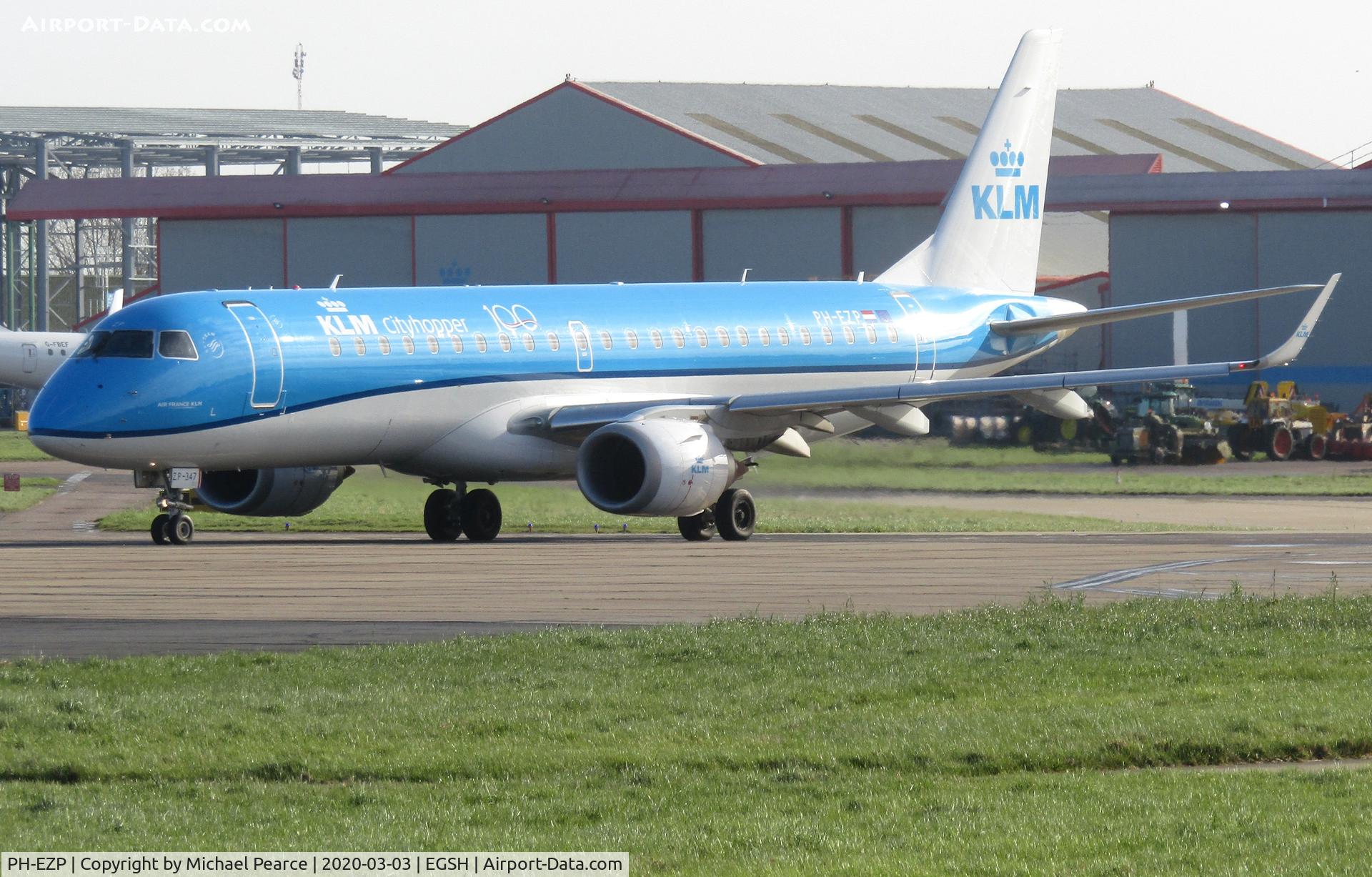 PH-EZP, 2010 Embraer 190LR (ERJ-190-100LR) C/N 19000347, Departing the terminal ramp for Amsterdam (AMS), in place of the usual E175.